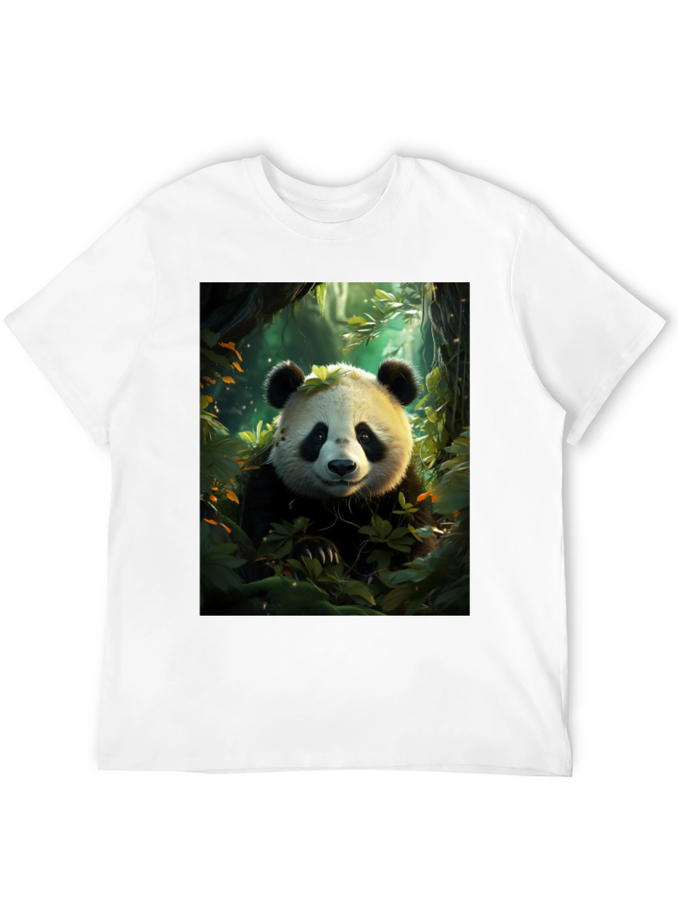 Black Panda in Forest Black T-Shirt view 12
