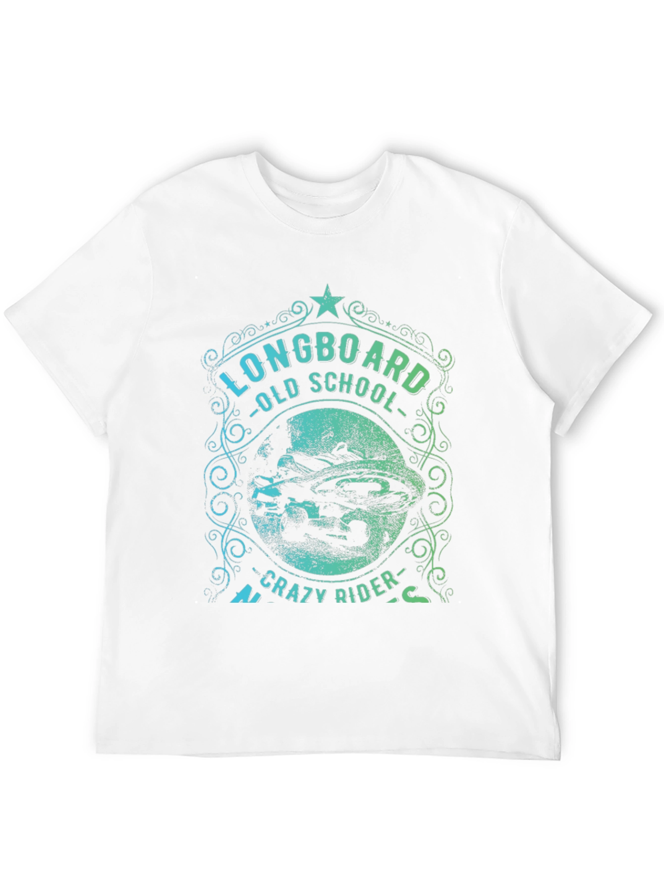 Black Longboard Old School Crazy Rider Graphic T-Shirt view 12