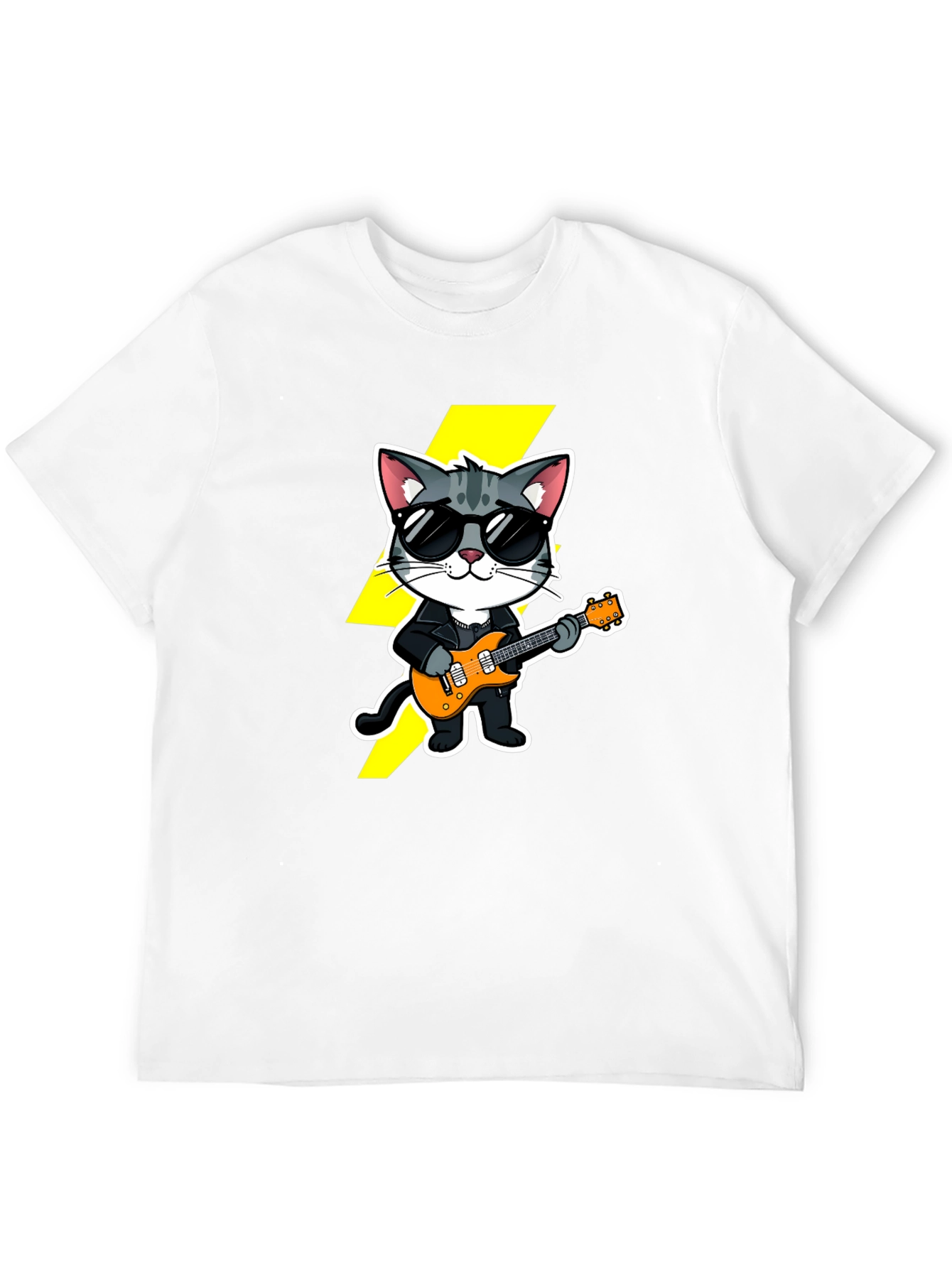 Black Cool Cat Guitarist Black T-Shirt view 12