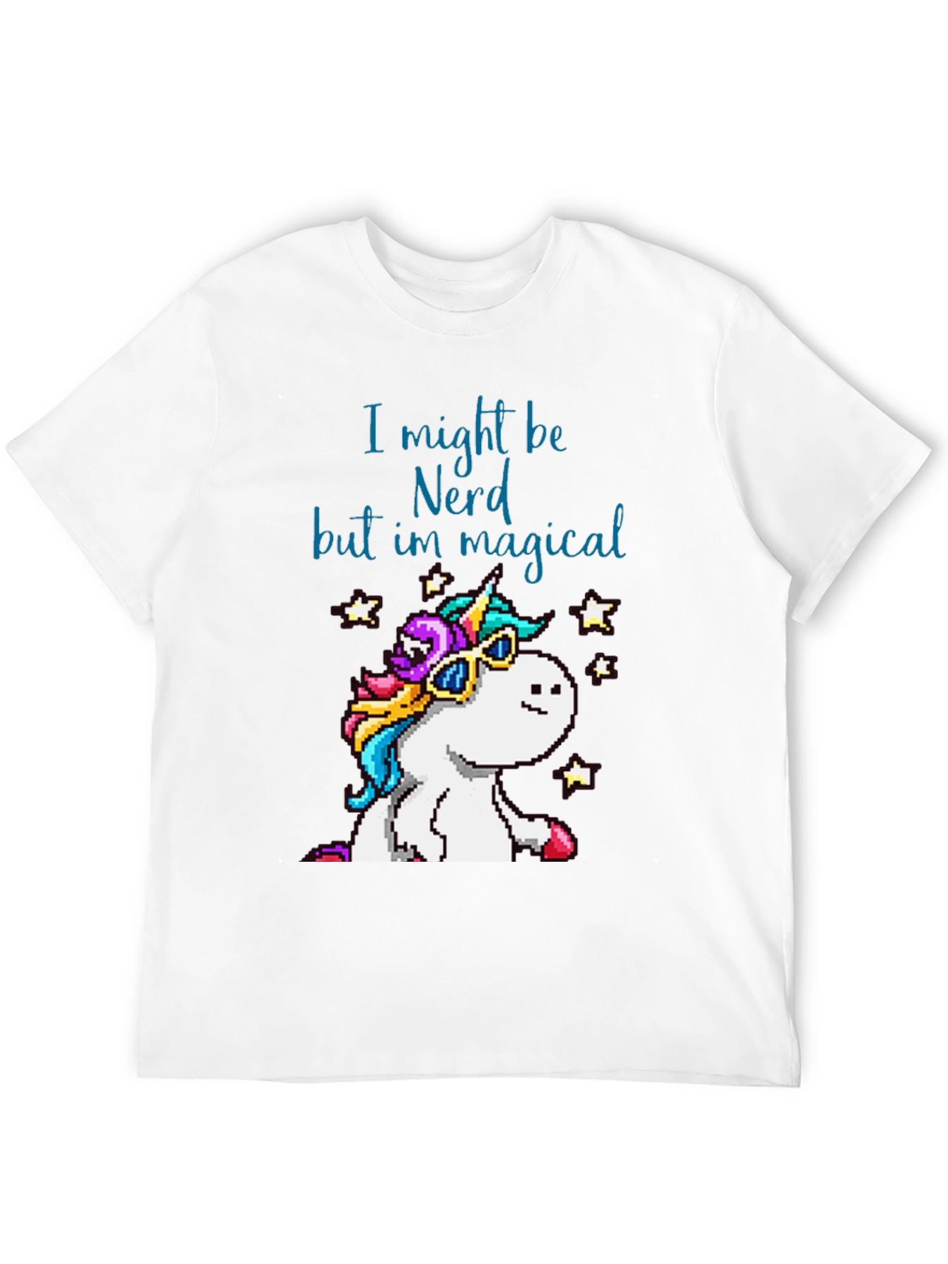Black Nerd Magical Unicorn T-Shirt - Pixel Art Style view 12