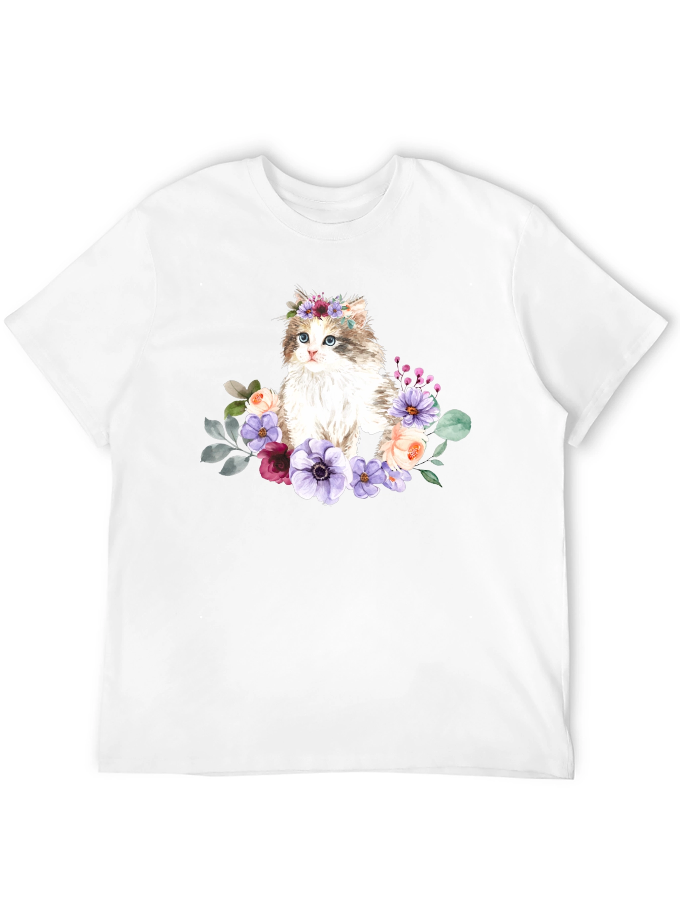 Black Floral Cat Graphic T-Shirt - Black view 12