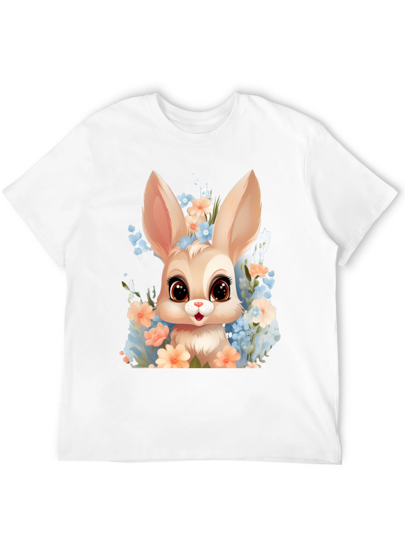 Black Cute Bunny in Flowers Graphic T-Shirt view 12