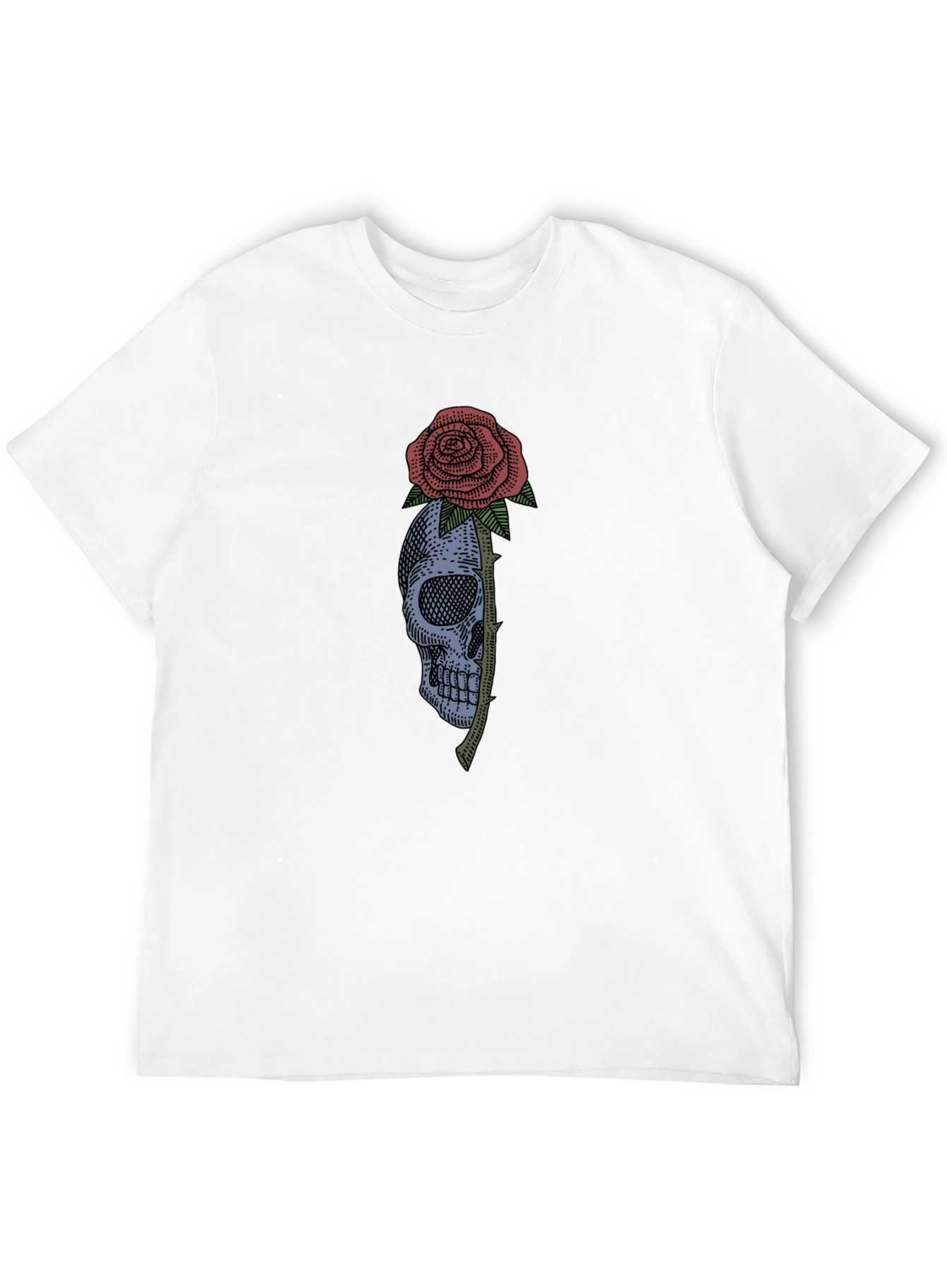 Black Skull & Rose Graphic Tee - Black Cotton T-Shirt view 12