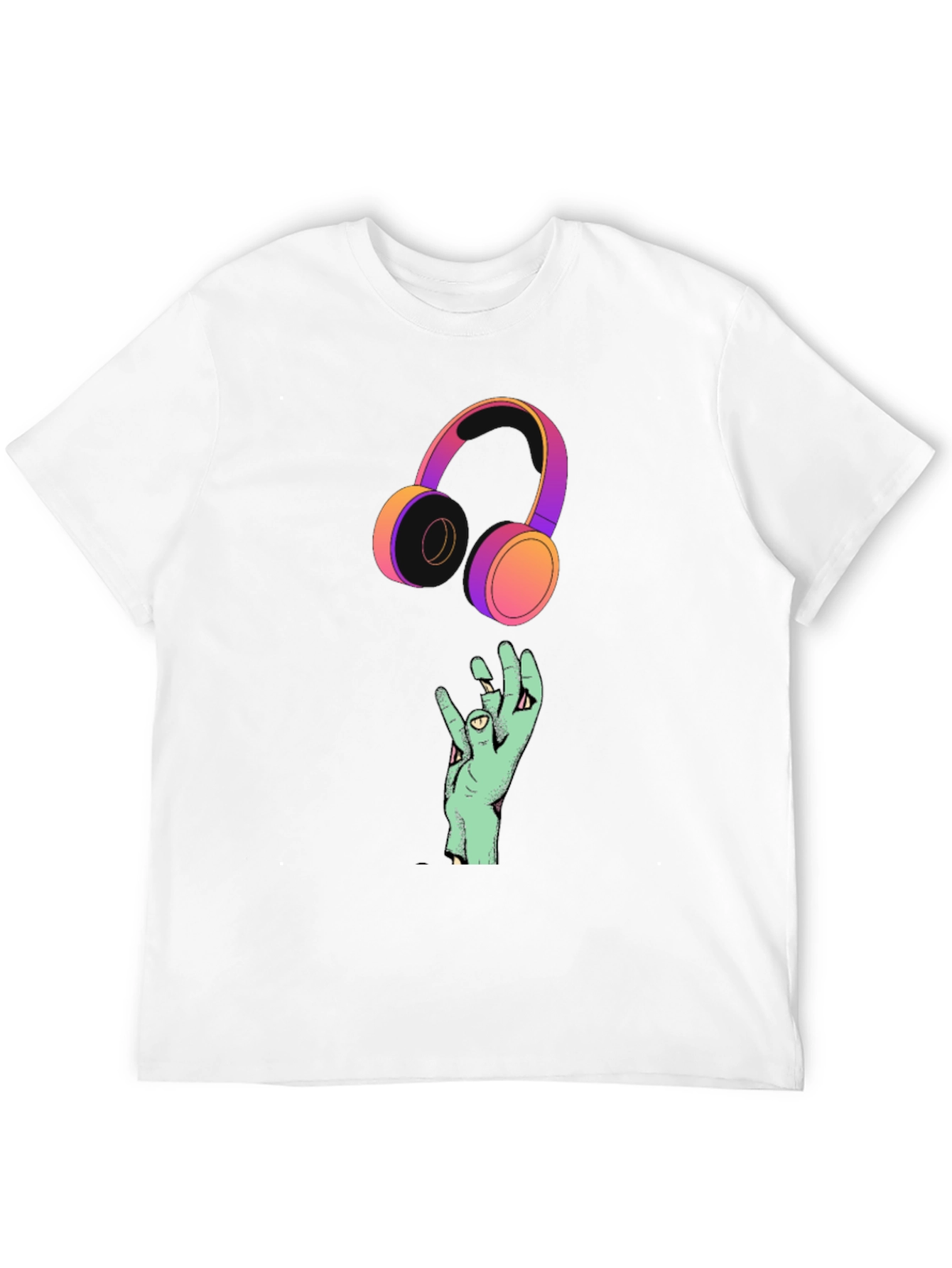 Black Cool Graphic T-Shirt with Headphones and Hand Design view 12