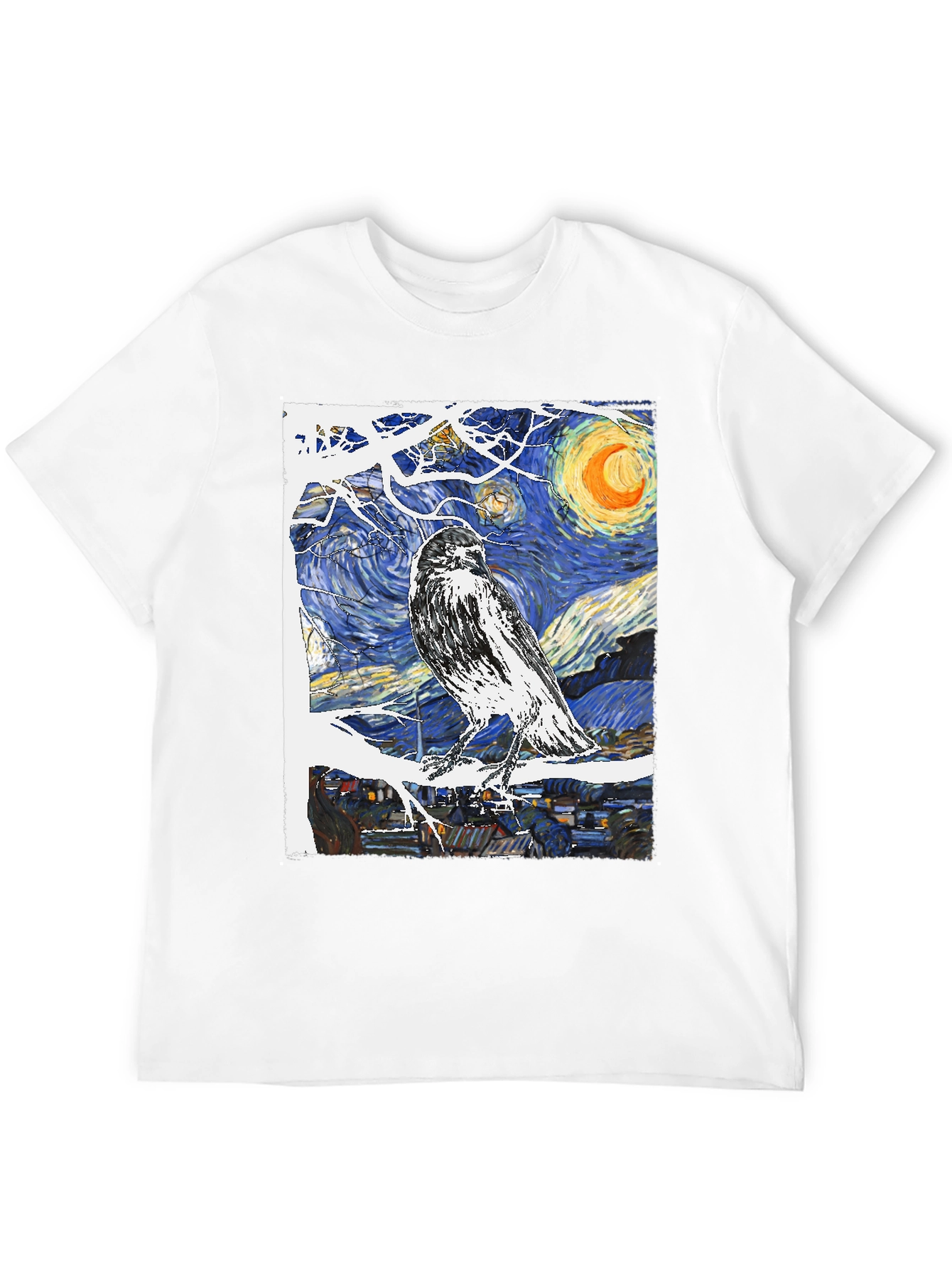 Black Starry Night Raven T-Shirt Art Tee view 12