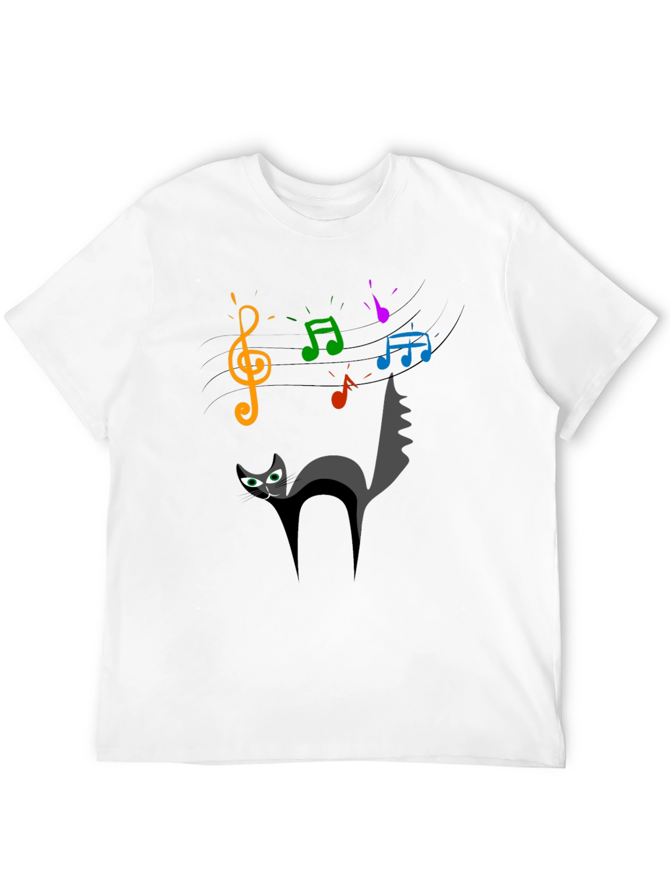 Black Cat Music T-Shirt - Quirky Black Tee for Cat Lovers view 12