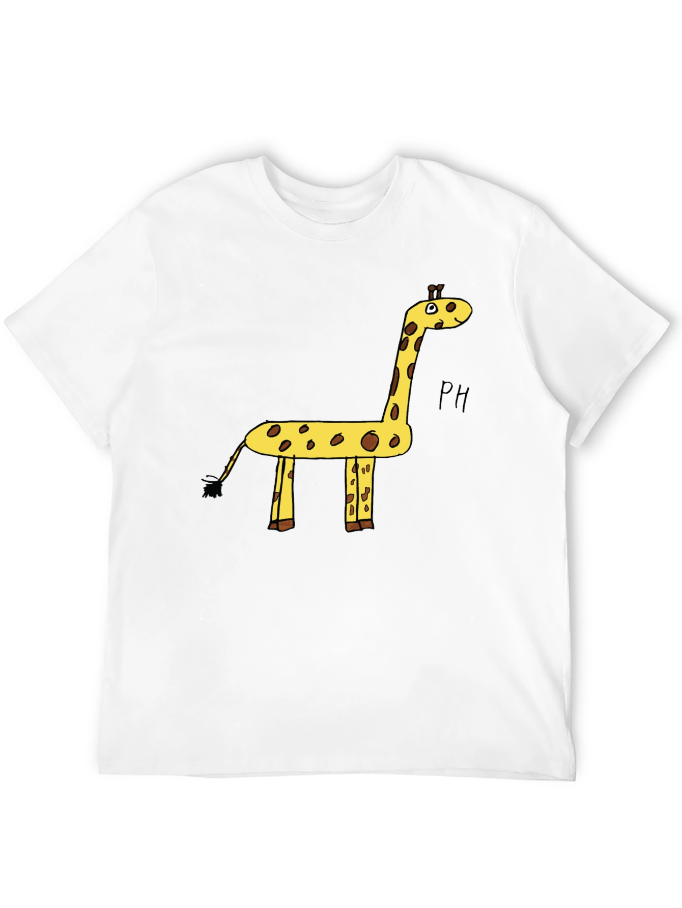 Black Giraffe Cartoon Graphic Tee - Black Cotton T-Shirt view 12