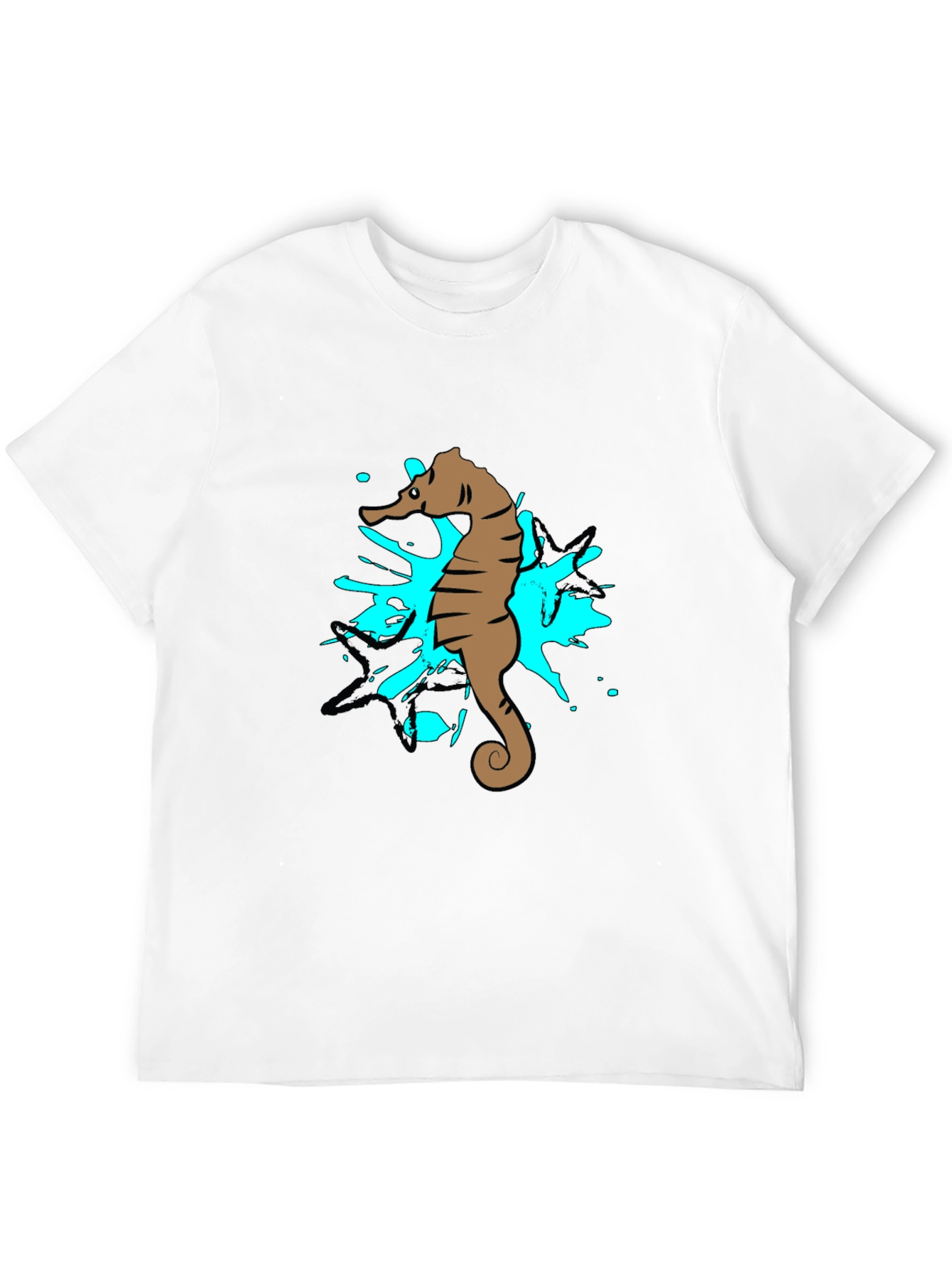 Black Seahorse Splash Graphic T-Shirt - Black Cotton Tee view 12