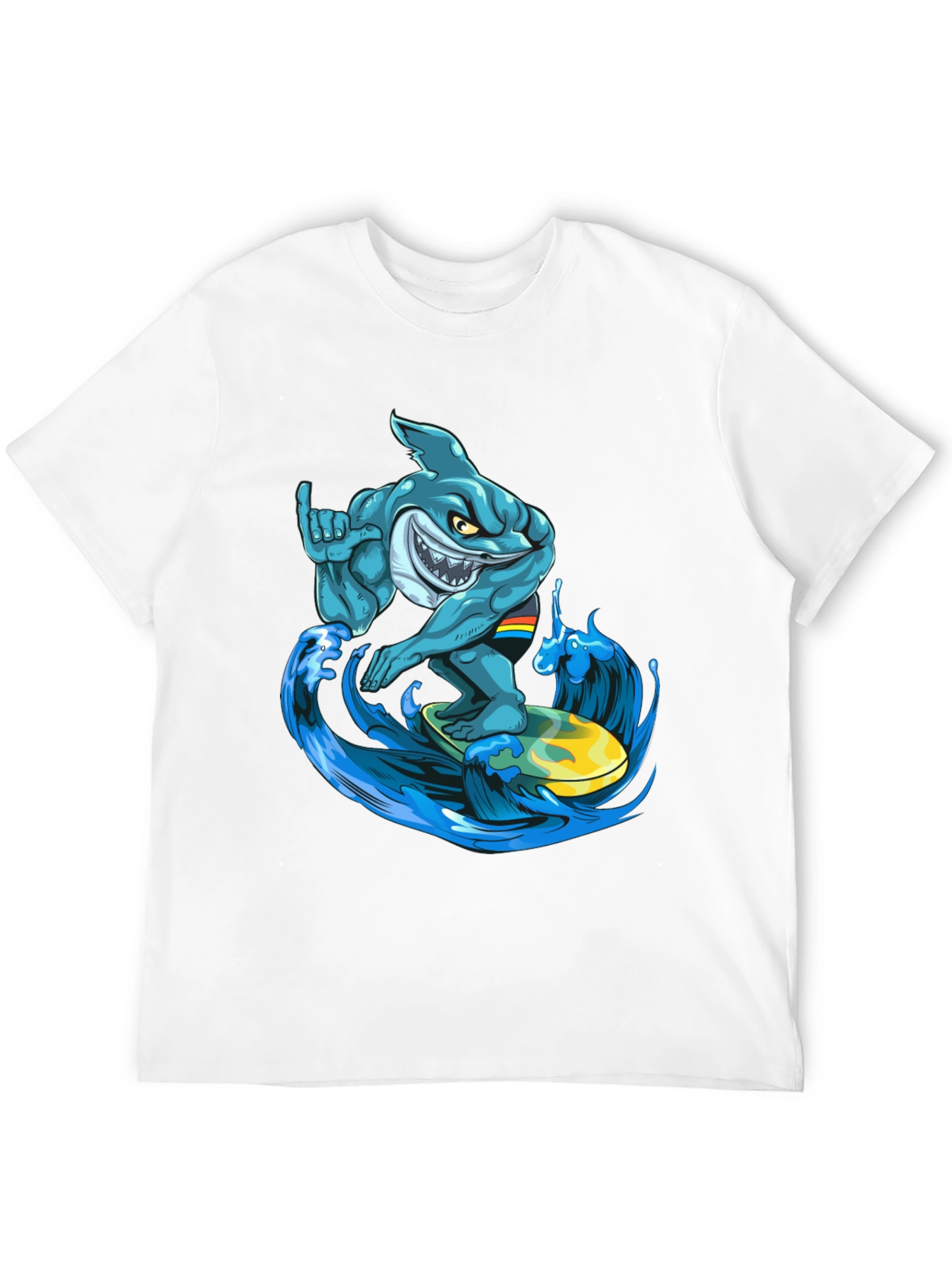 Black Surfing Shark Graphic T-Shirt - Cool Cartoon Design view 12