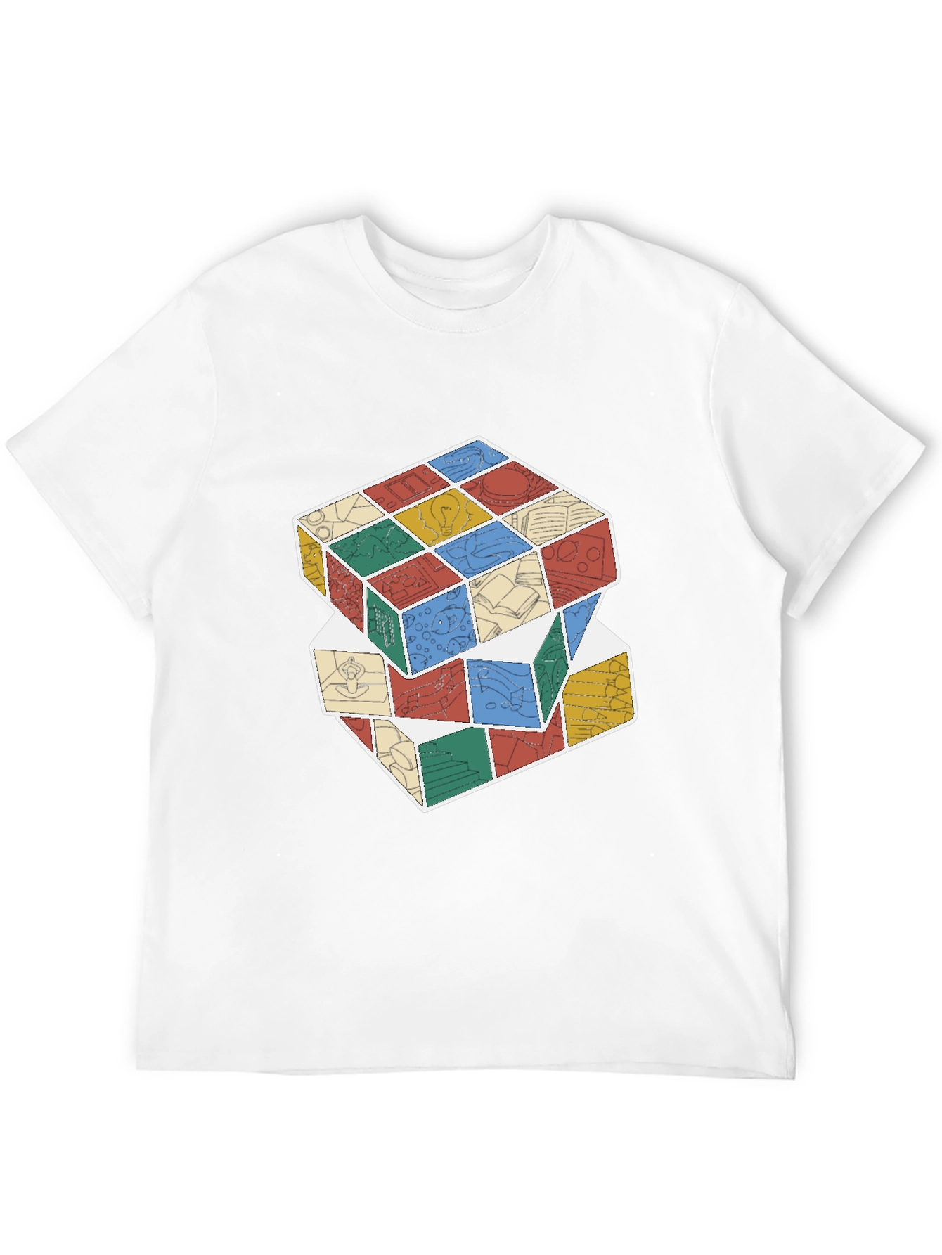 Black Stacked Cube Design Black T-Shirt view 12