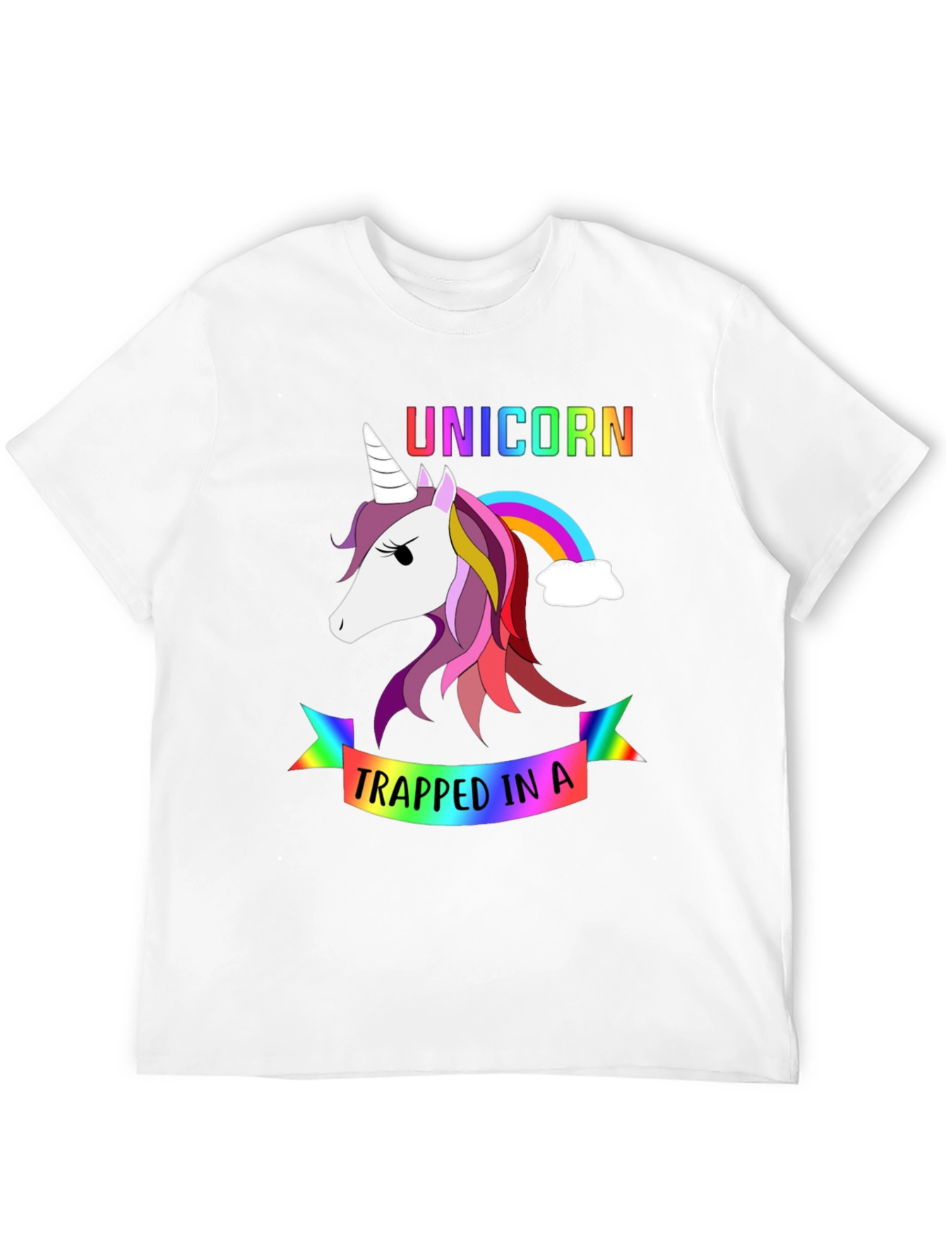 Black Unicorn Trapped in a Rainbow Graphic Tee view 12