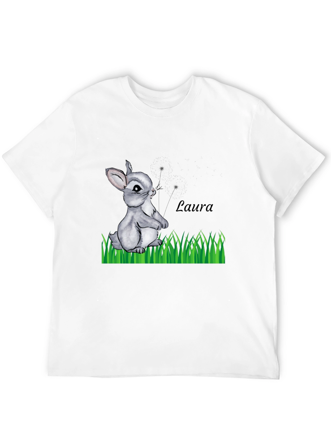 Black Cute Bunny 'Laura' Personalized Black T-Shirt view 12