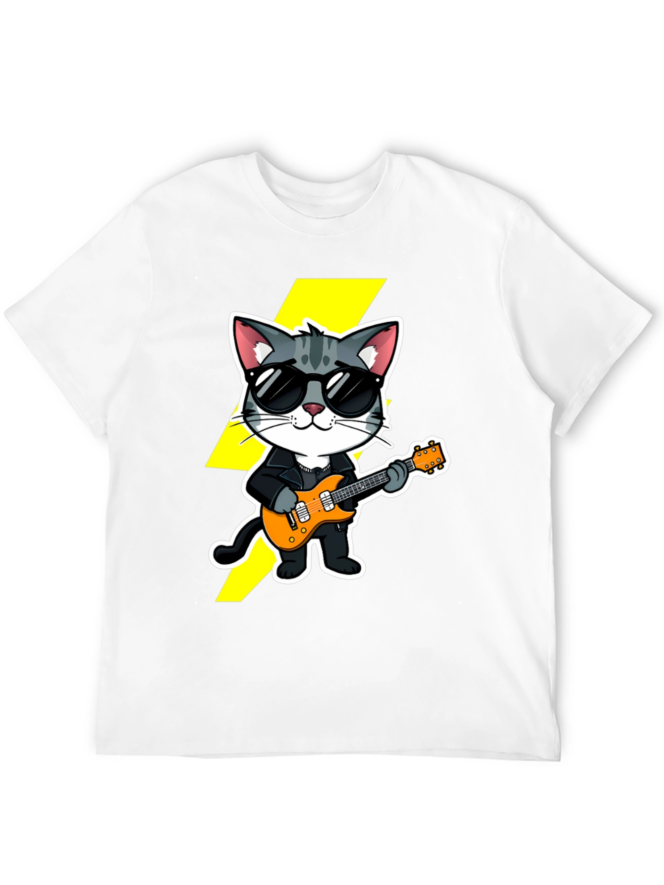 Black Rockstar Cat T-Shirt - Cool Cat with Guitar view 12
