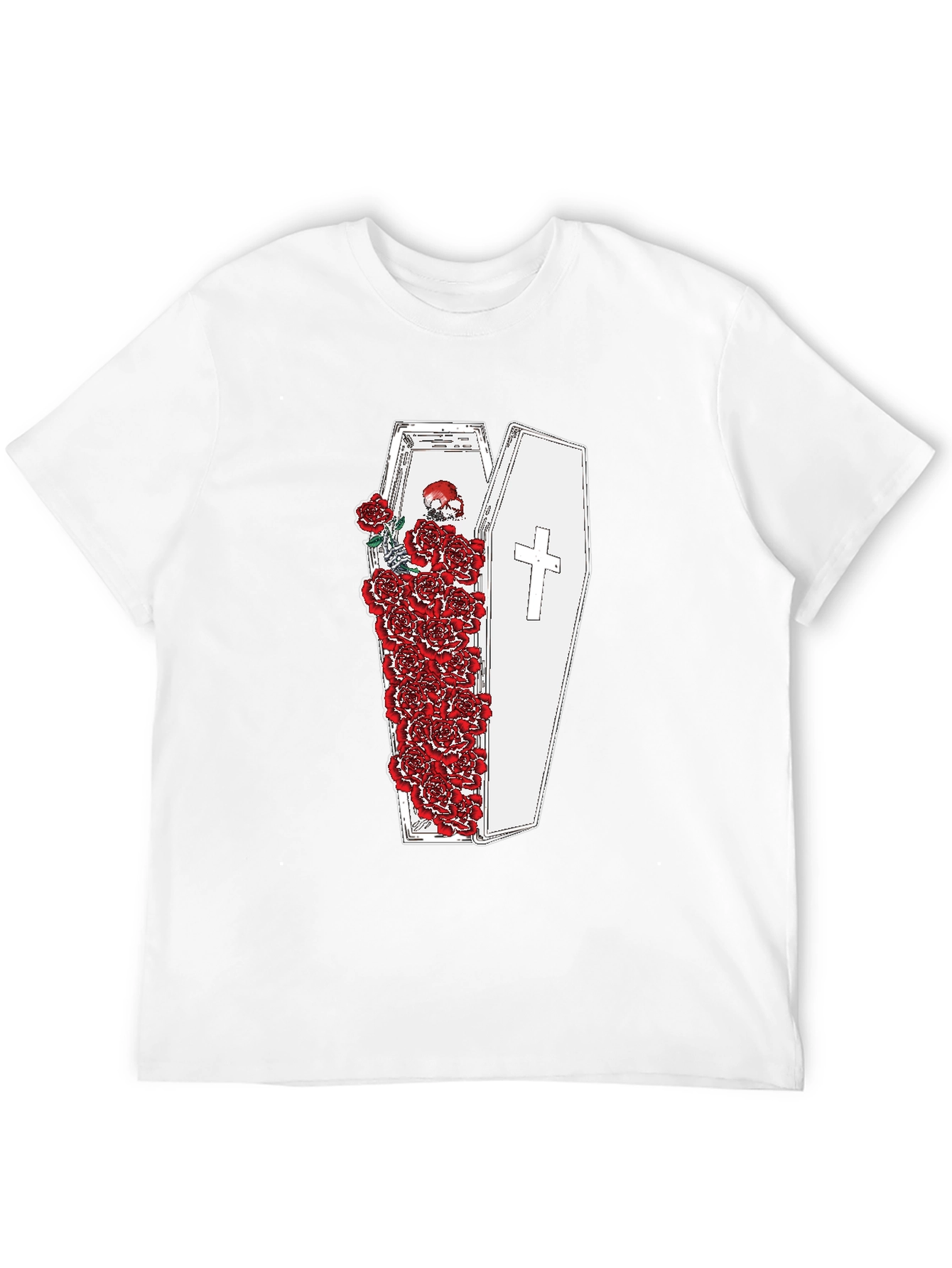 Black Gothic Coffin and Roses Graphic T-Shirt view 12