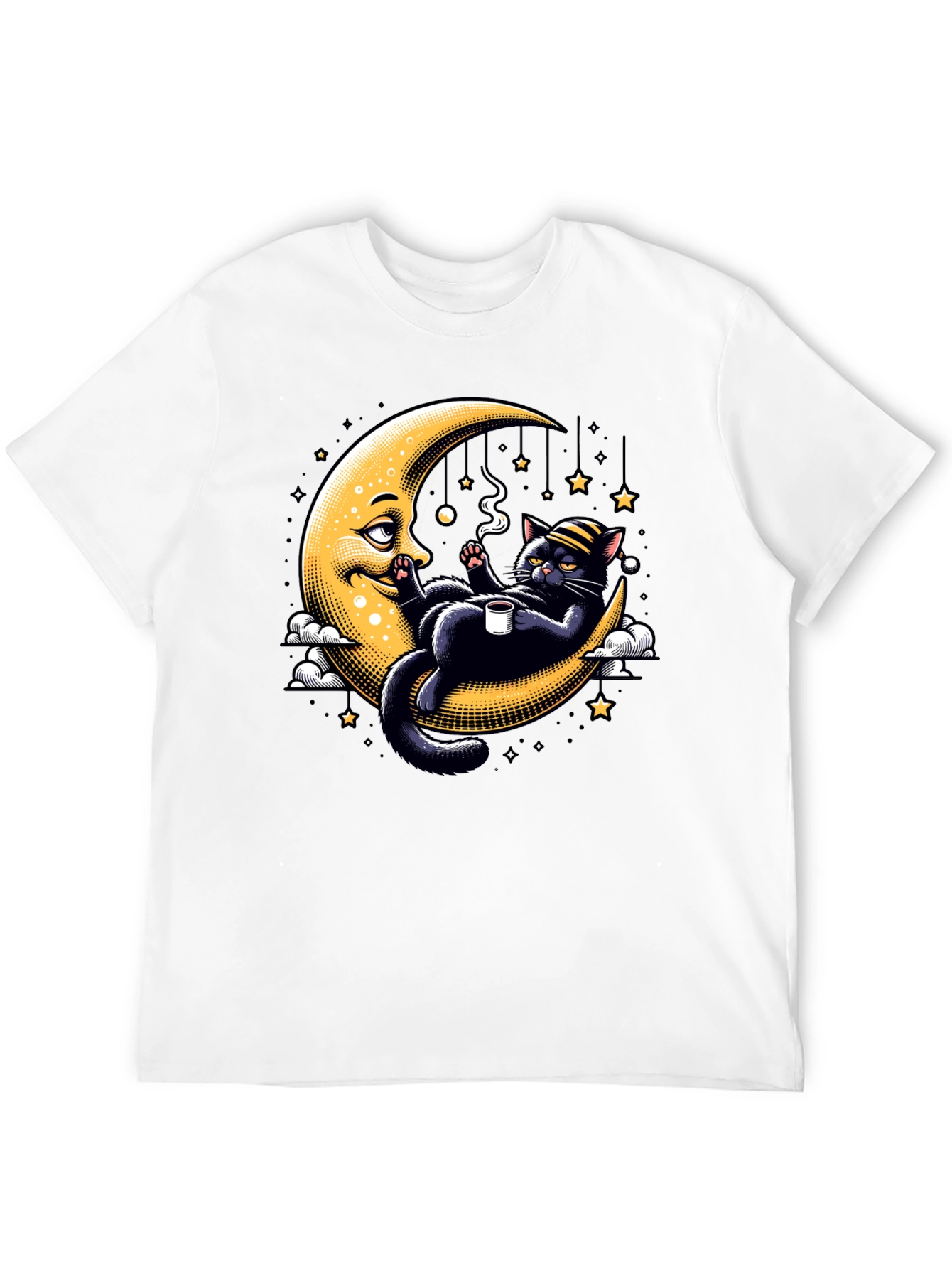 Black Cool Cat on Moon T-Shirt view 12