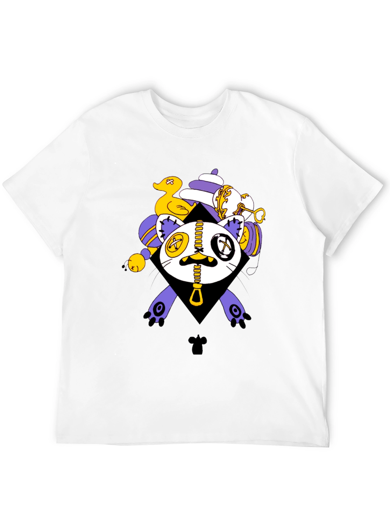 Black Men's Black T-Shirt with Cute Monster Graphic view 12