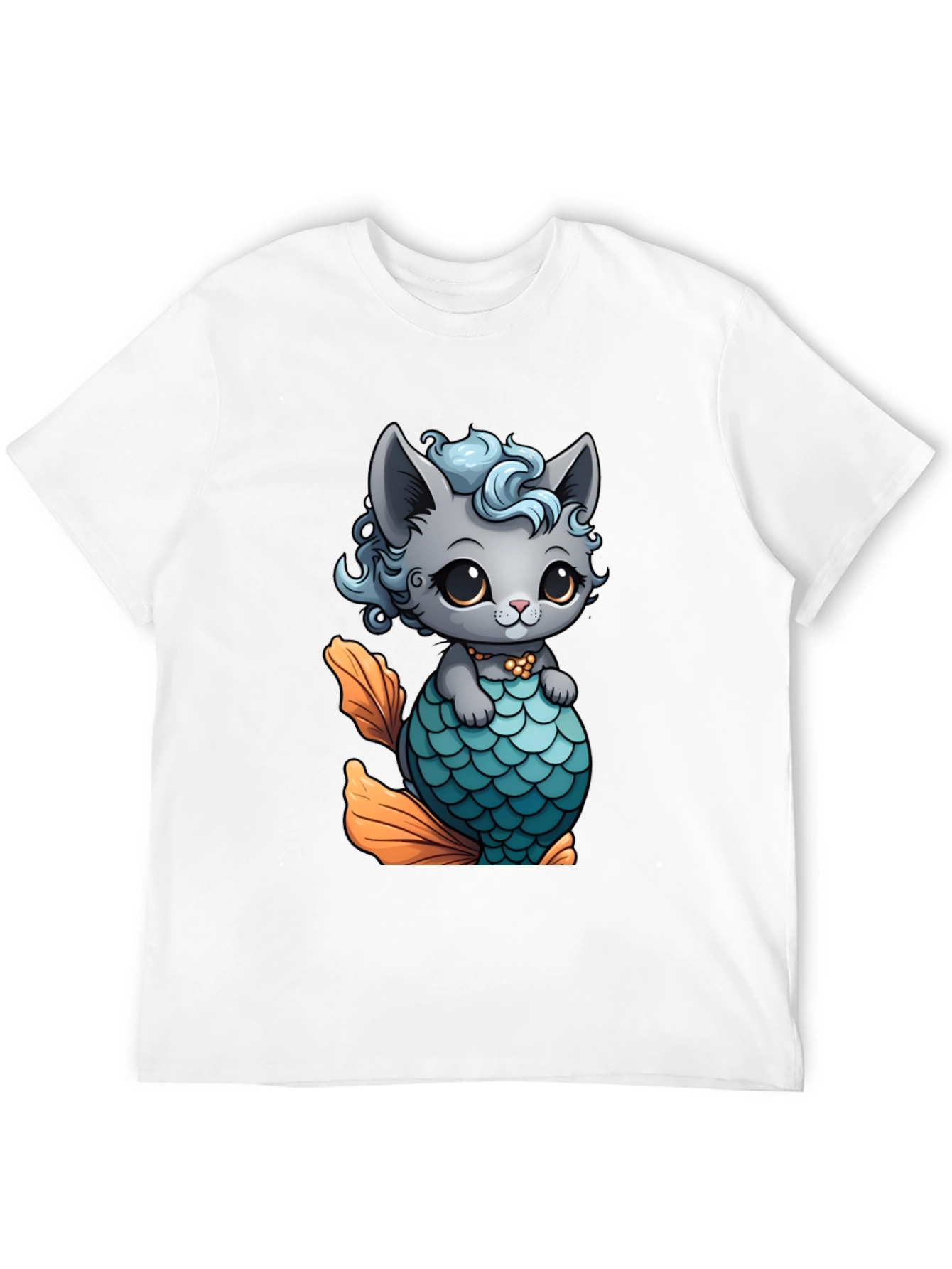 Black Cute Cat Mermaid T-Shirt - Unique Graphic Tee view 12