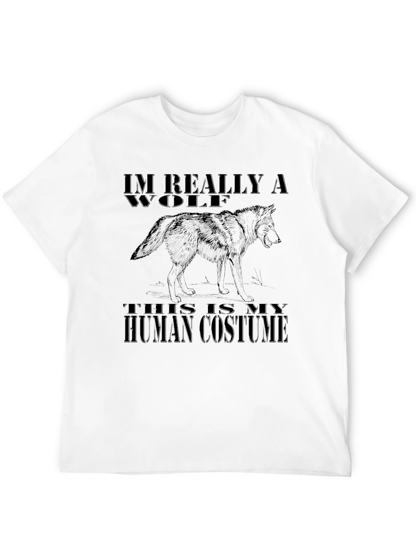 Black I'm Really A Wolf Human Costume Graphic T-Shirt view 12