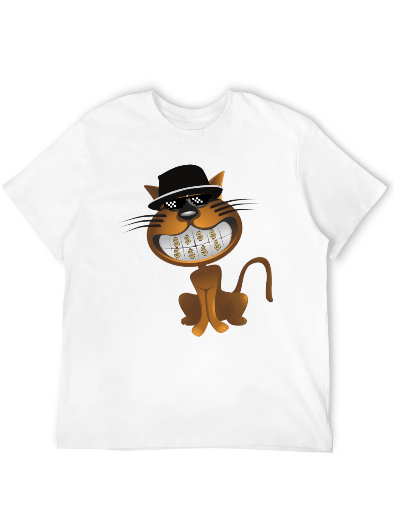Black Cartoon Cat T-Shirt: Funny Design, Black Tee view 12