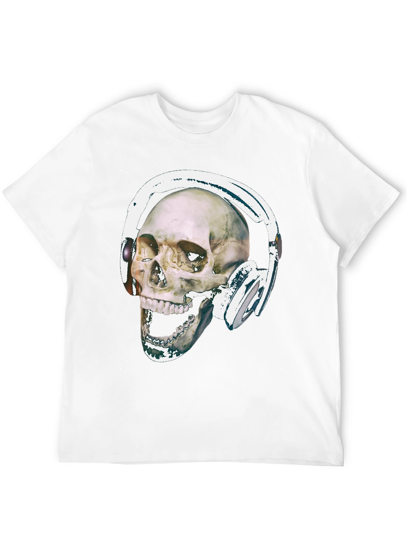Black Skull With Headphones Graphic Tee - Black Cotton view 12