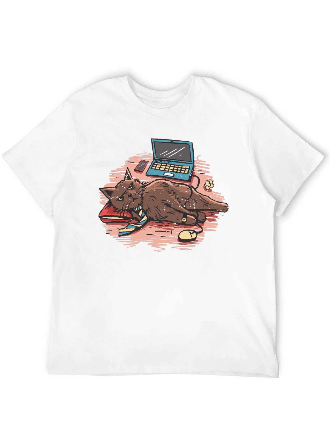 Black Work From Home Cat T-Shirt view 12