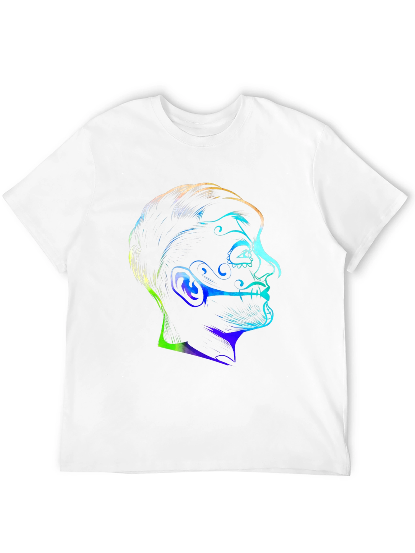 Black Colorful Sugar Skull Face Graphic Black T-Shirt view 12