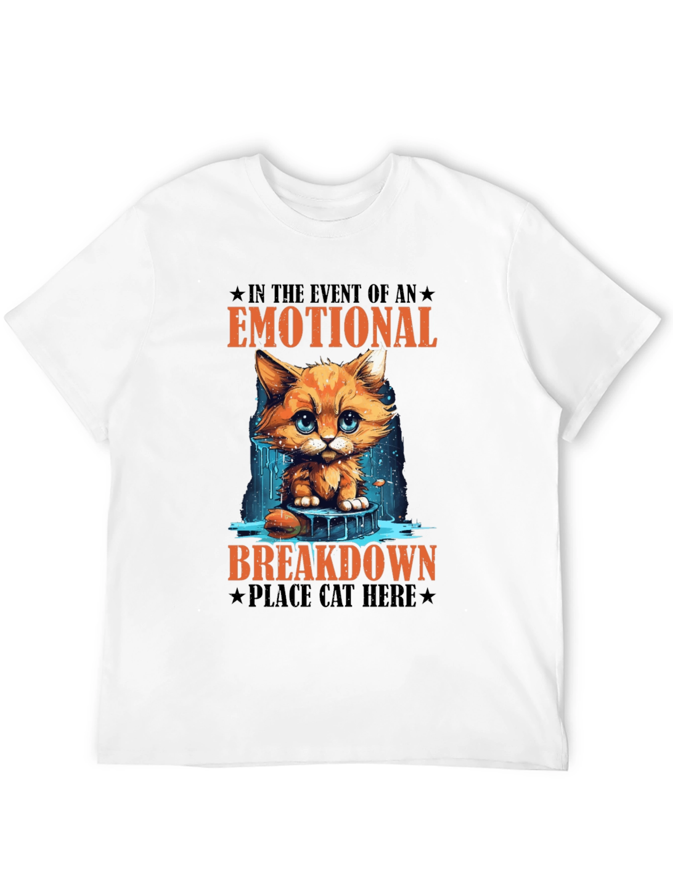 Black Emotional Breakdown Cat T-Shirt - Funny Graphic Tee view 12