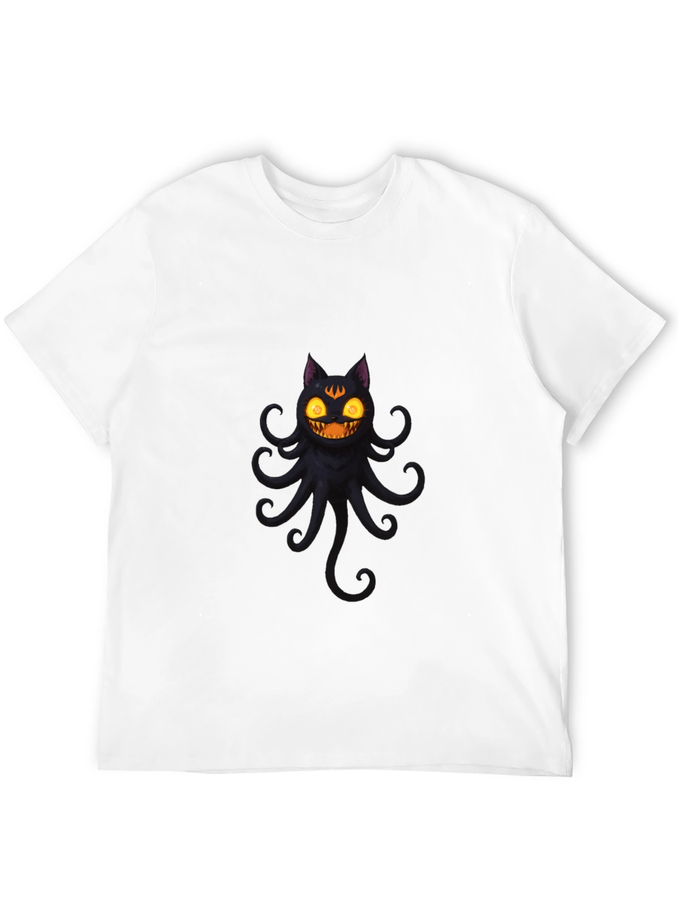 Black Spooky Cat Octopus Black T-Shirt view 12
