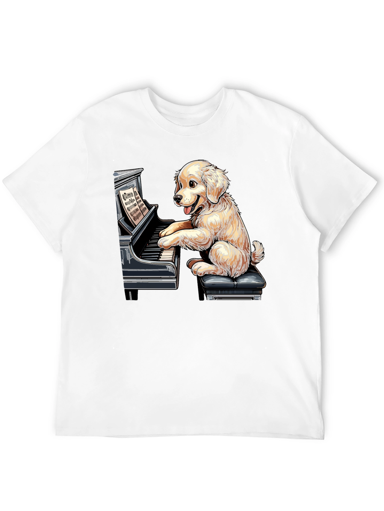 Black Dog Playing Piano Graphic Tee - Unisex Black T-Shirt view 12