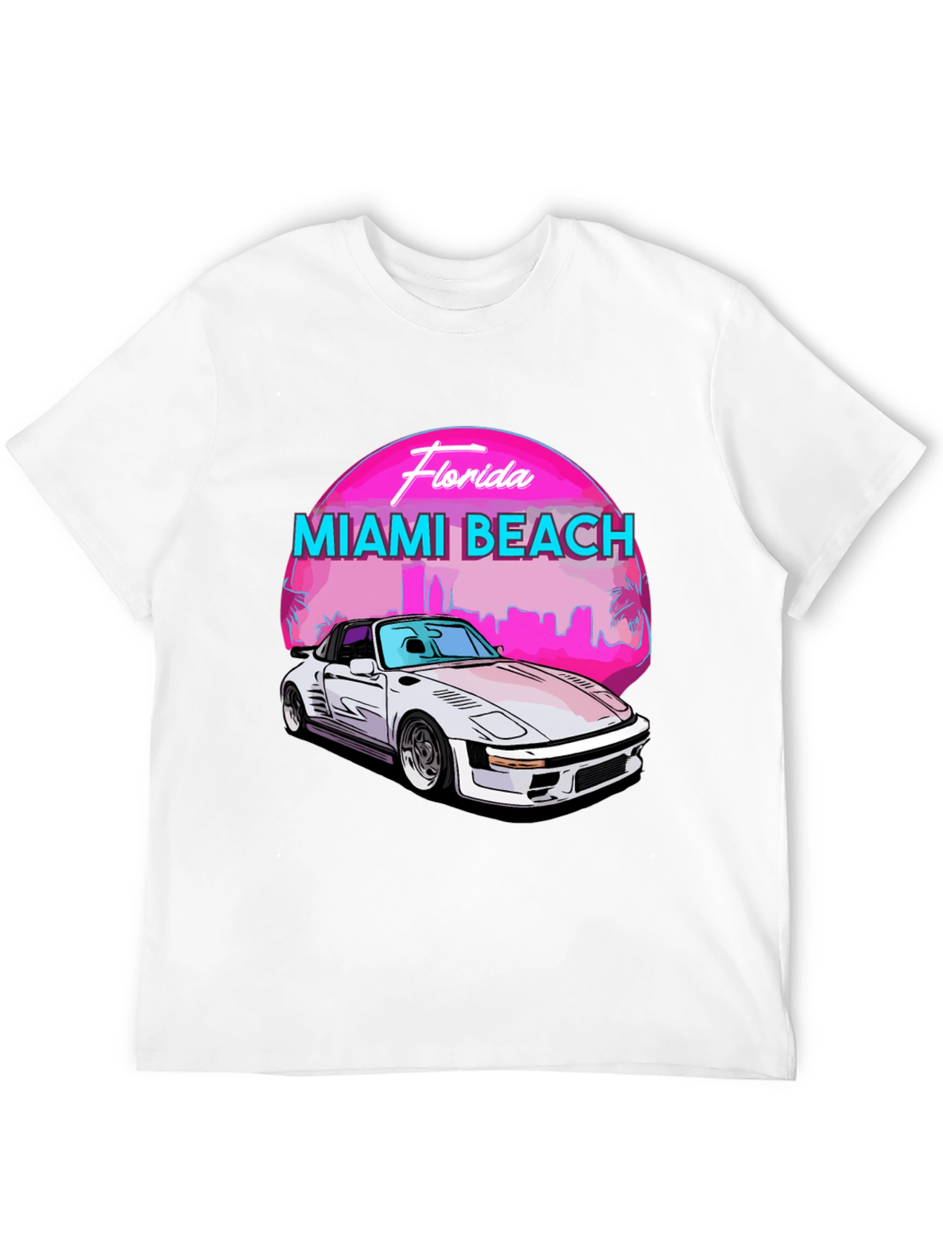 Black Miami Beach Florida T-Shirt - Retro Car Design view 12