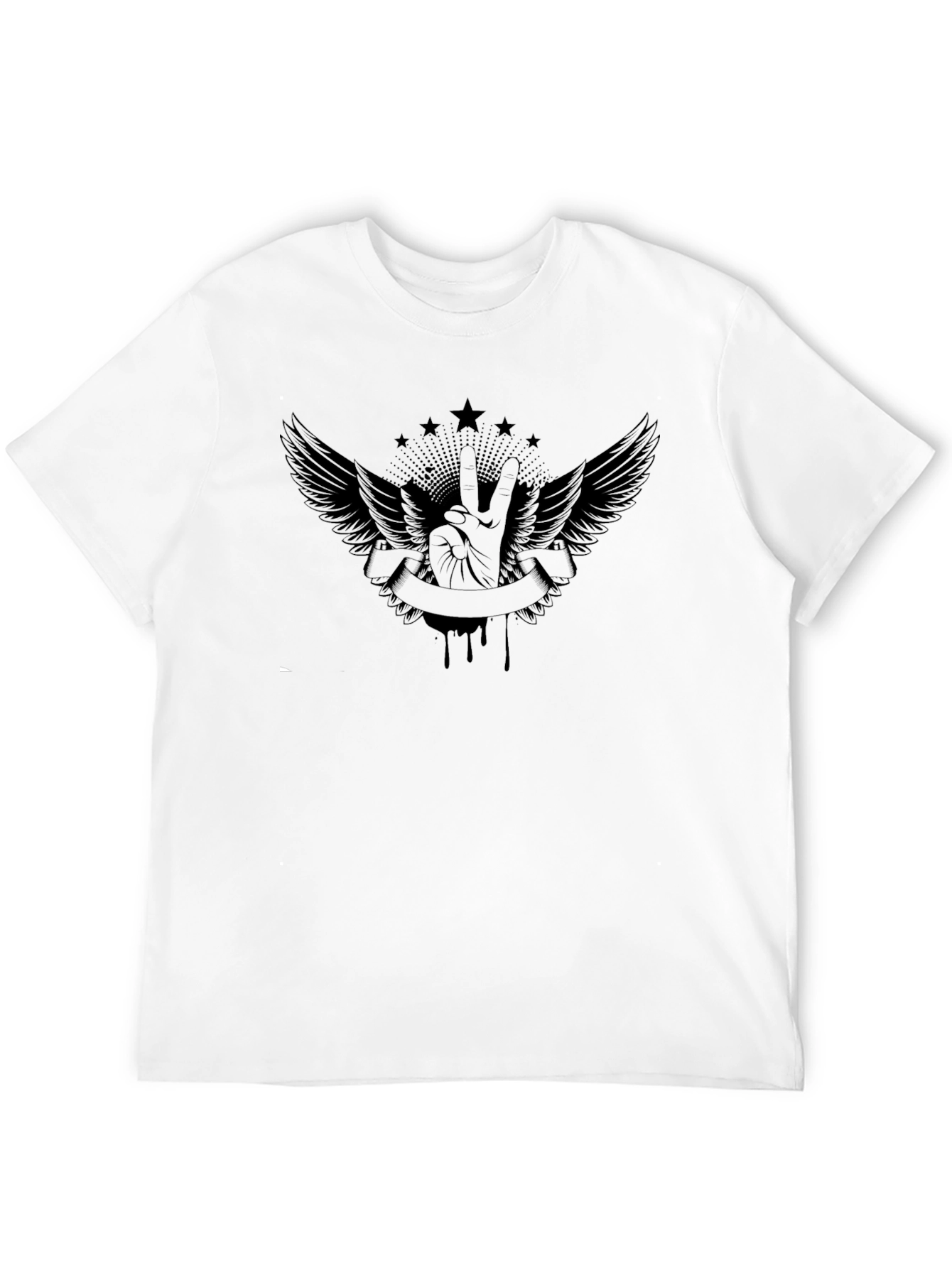 Black Black Graphic Tee - Peace and Wings Design view 12