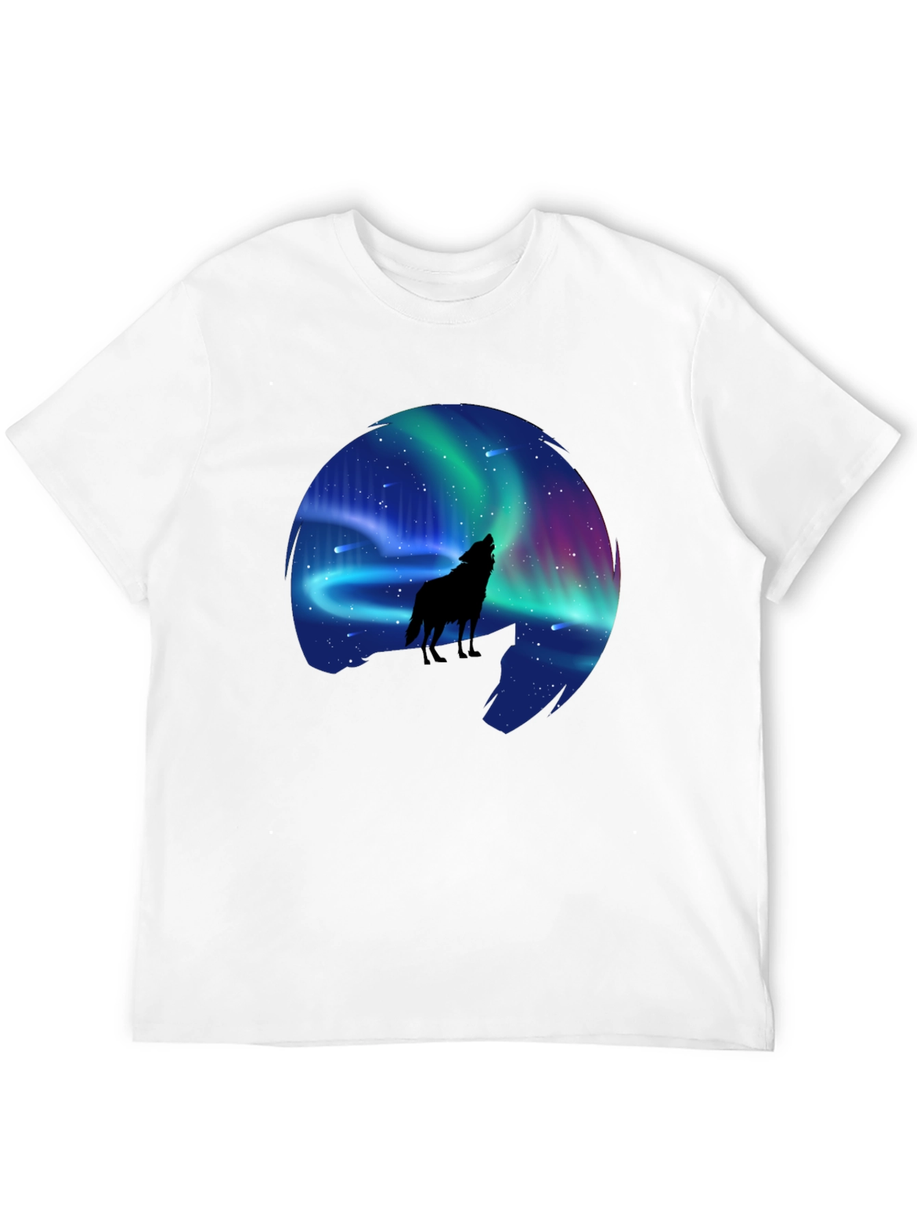 Black Wolf Aurora Borealis Graphic T-Shirt view 12