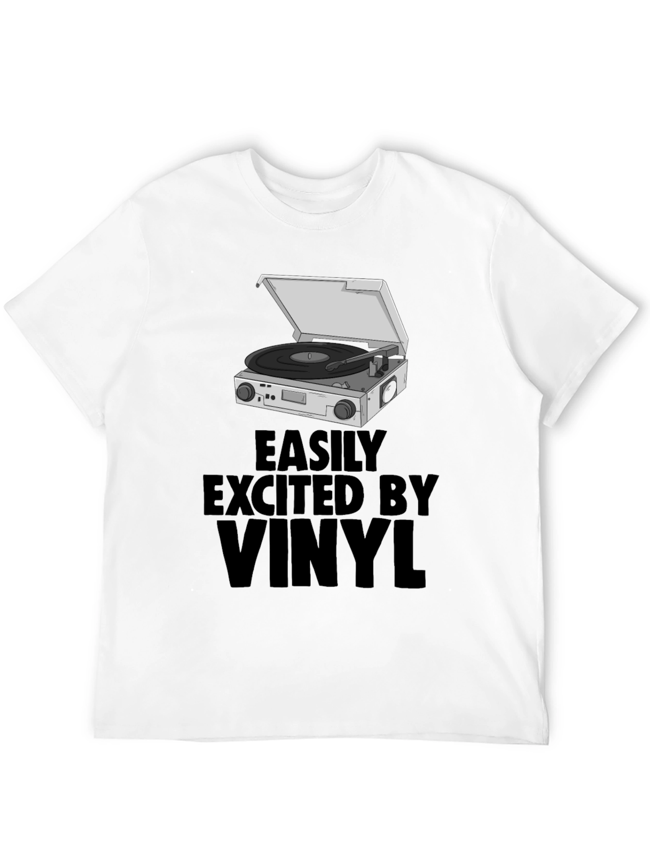 Black Vinyl Record Player T-Shirt - Easily Excited view 12