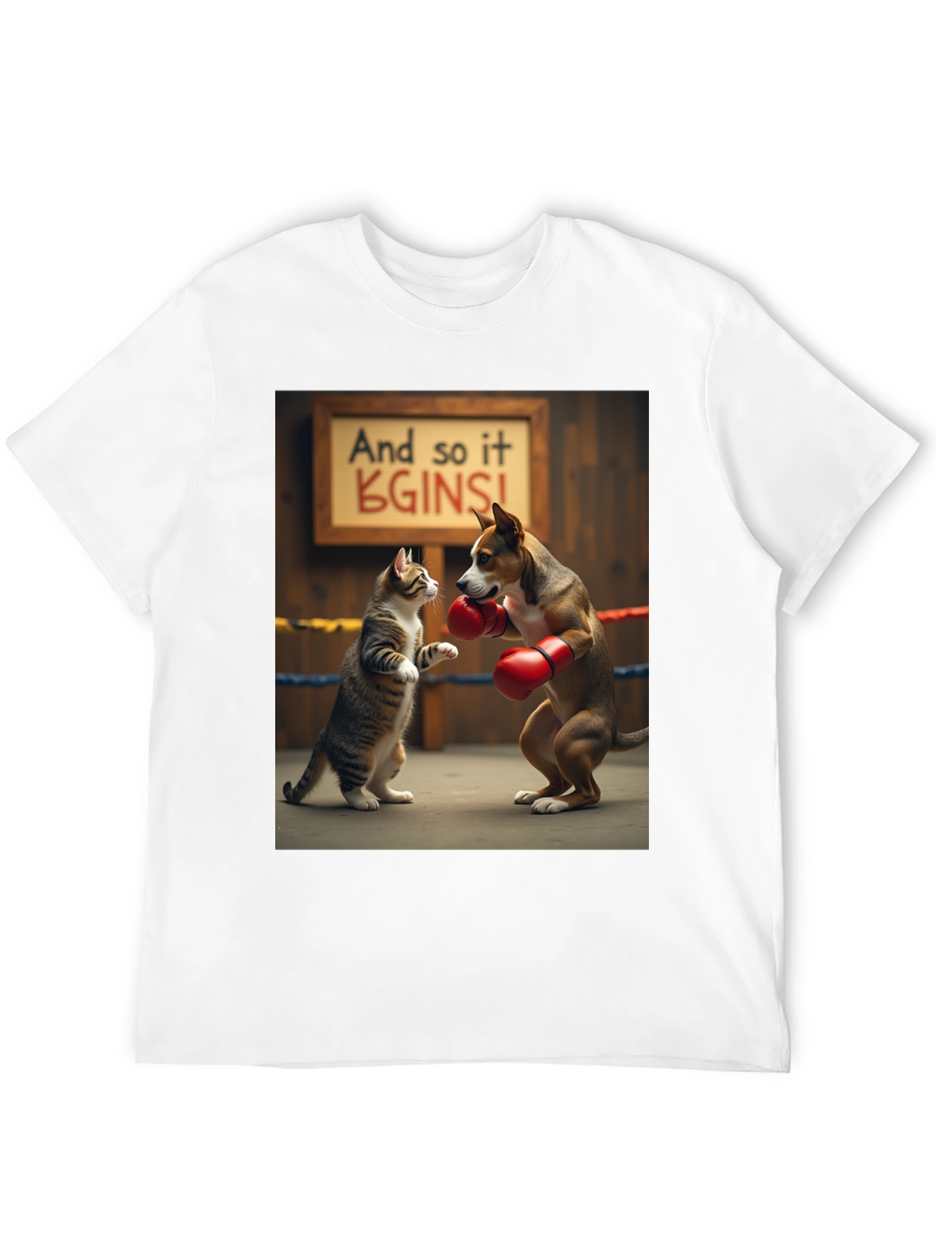 Black Boxing Cat and Dog Graphic Tee view 12