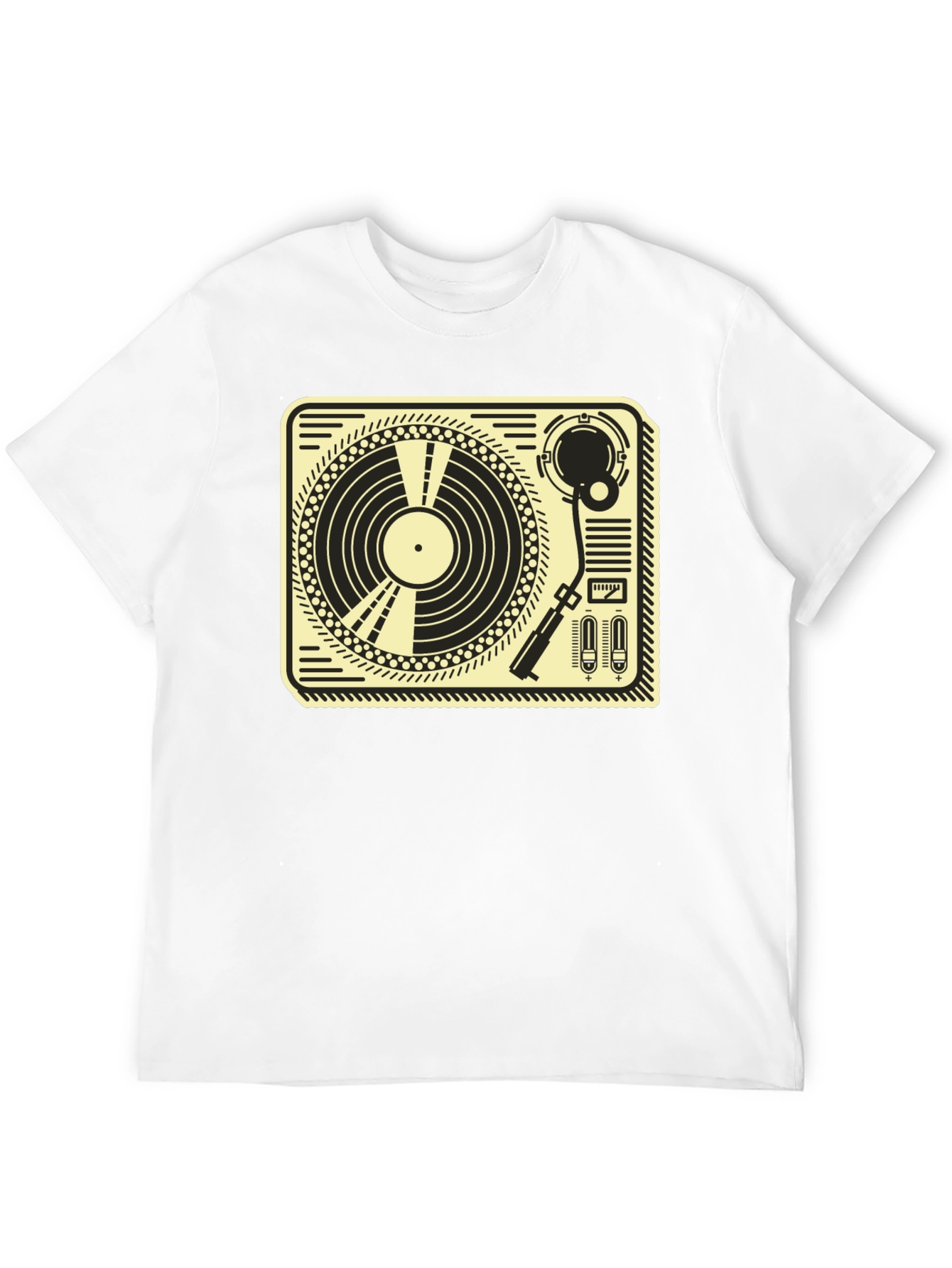 Black Retro Turntable Graphic Tee - Black Cotton T-Shirt view 12