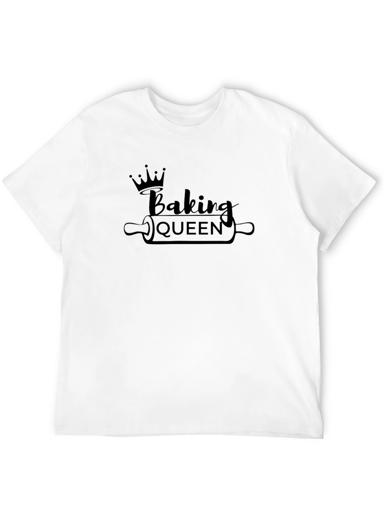 Black Baking Queen T-Shirt - Black, Crown and Rolling Pin Design view 12