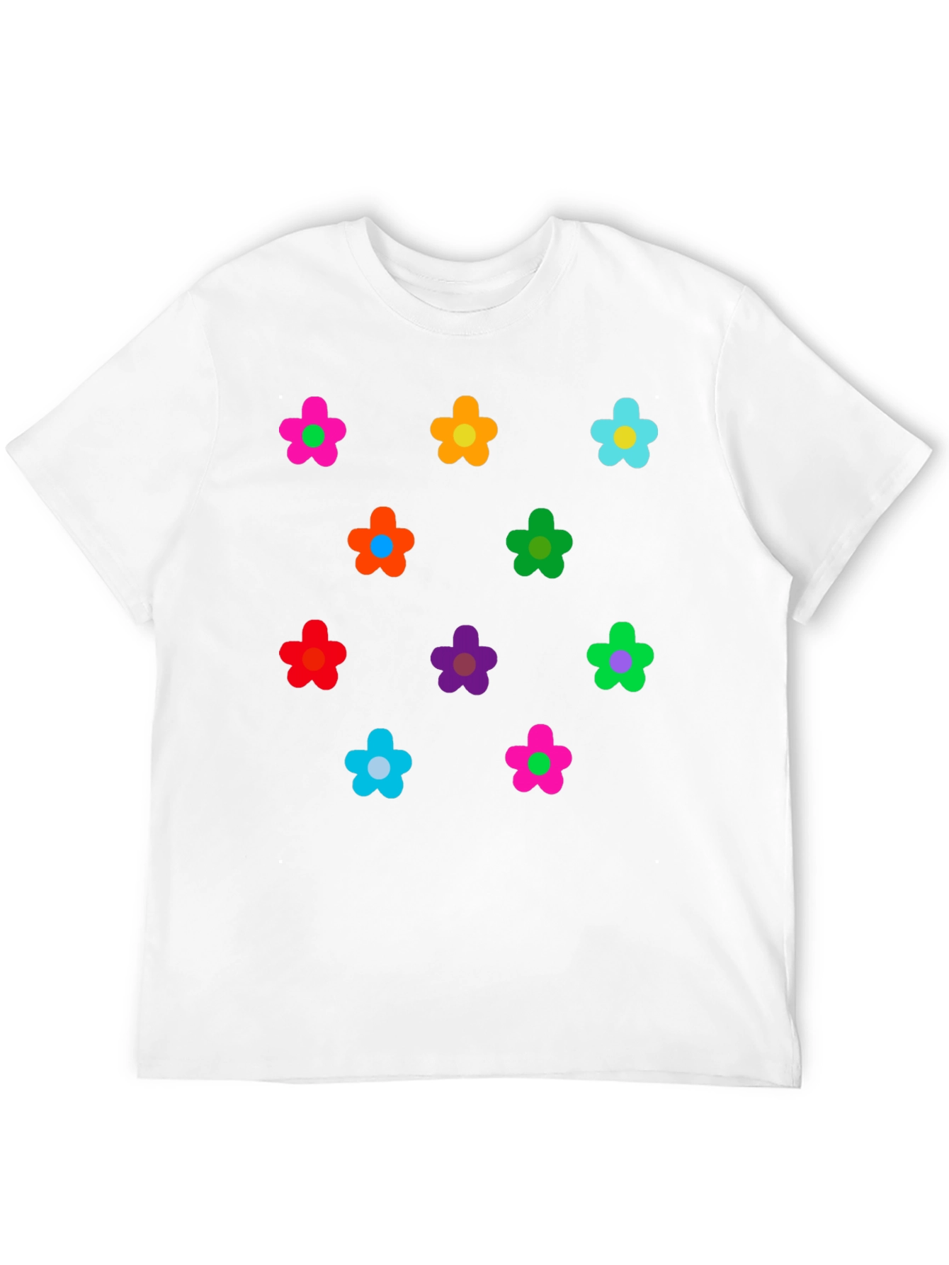 Black Colorful Flower Pattern Black T-Shirt view 12