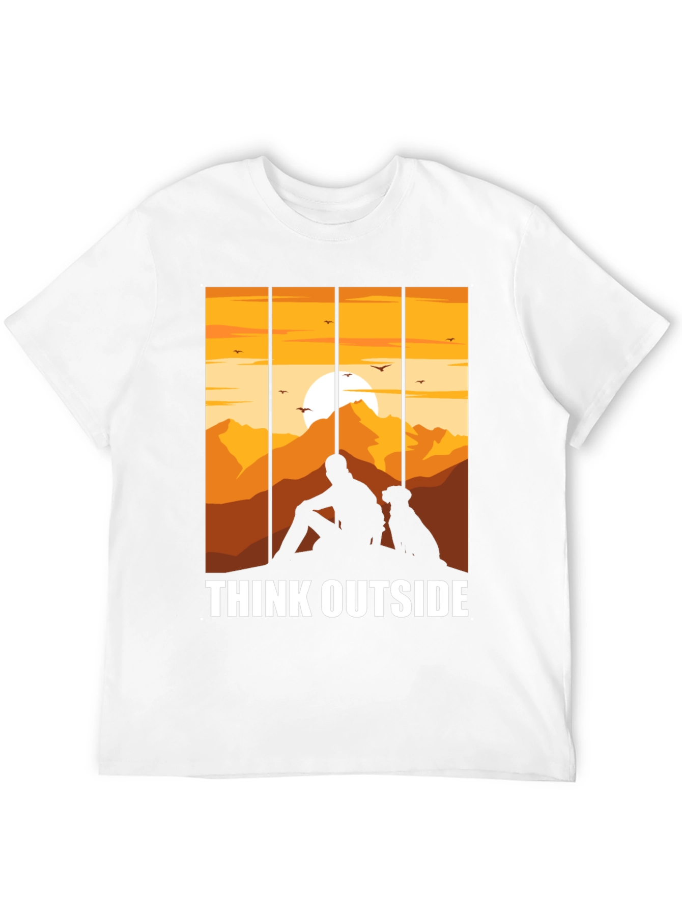 Black Think Outside Black T-Shirt, Man and Dog Sunset Graphic Tee view 12
