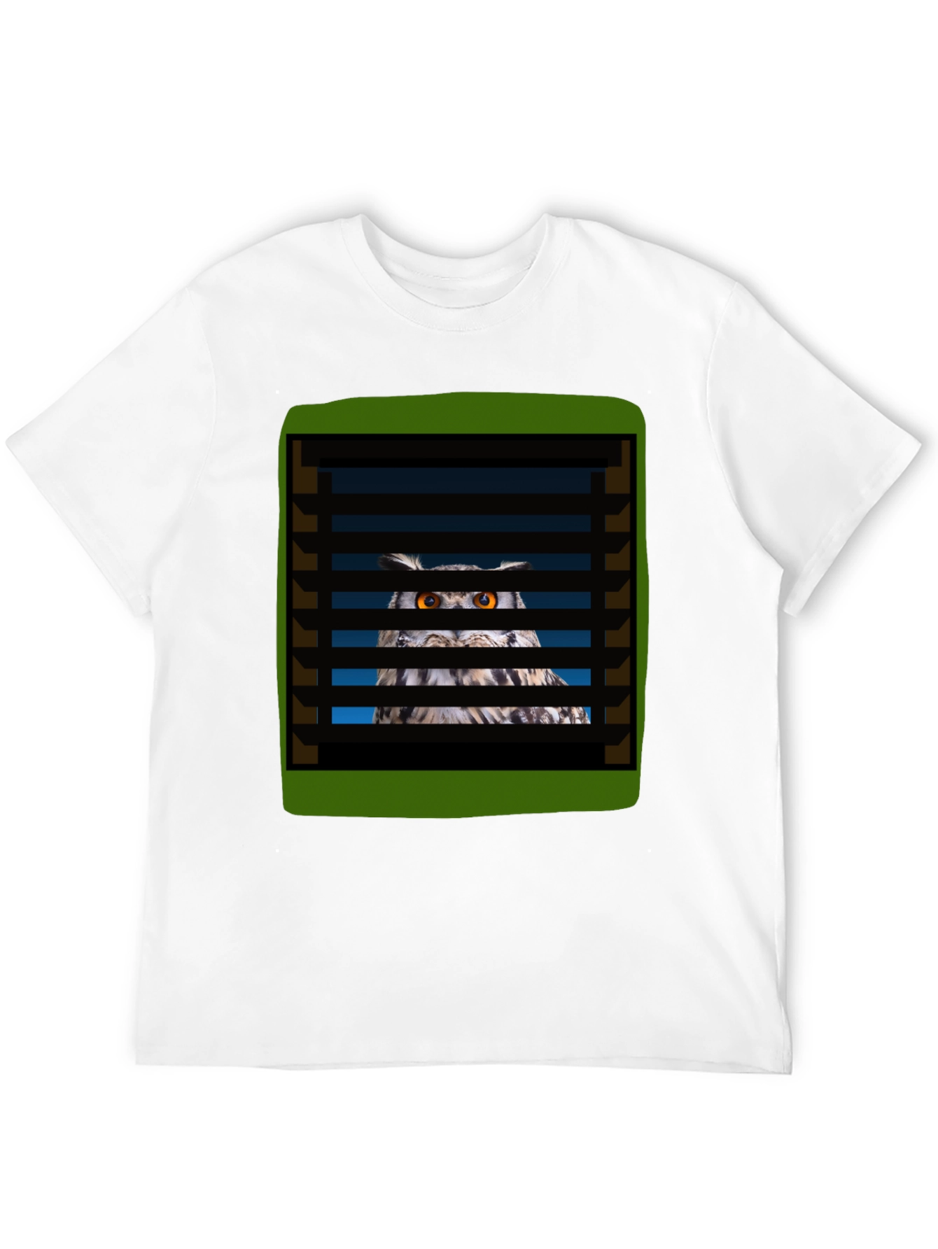 Black Owl Peeking Through Blinds Graphic T-Shirt view 12