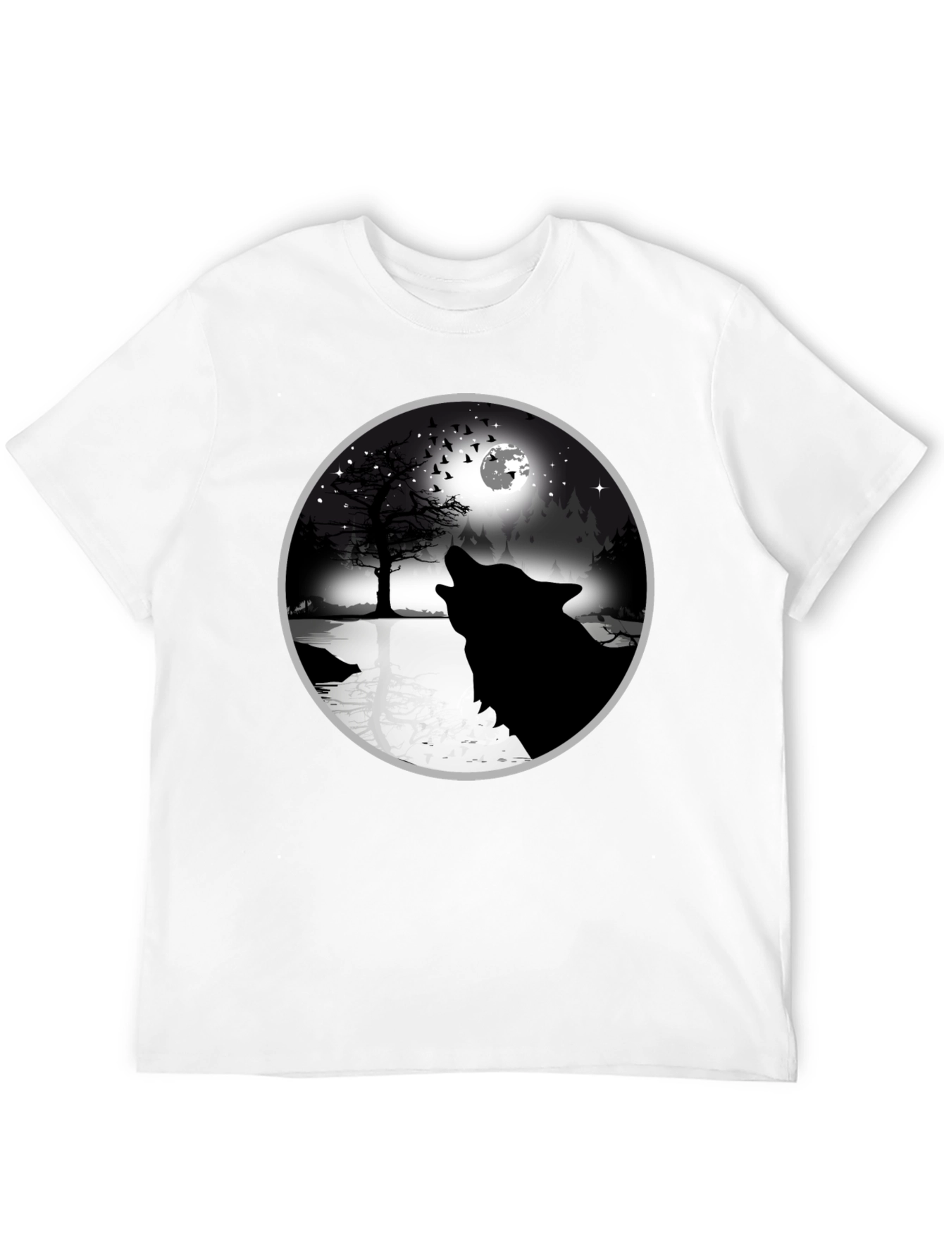 Black Wolf Howling at Moon Graphic Tee - Black view 12
