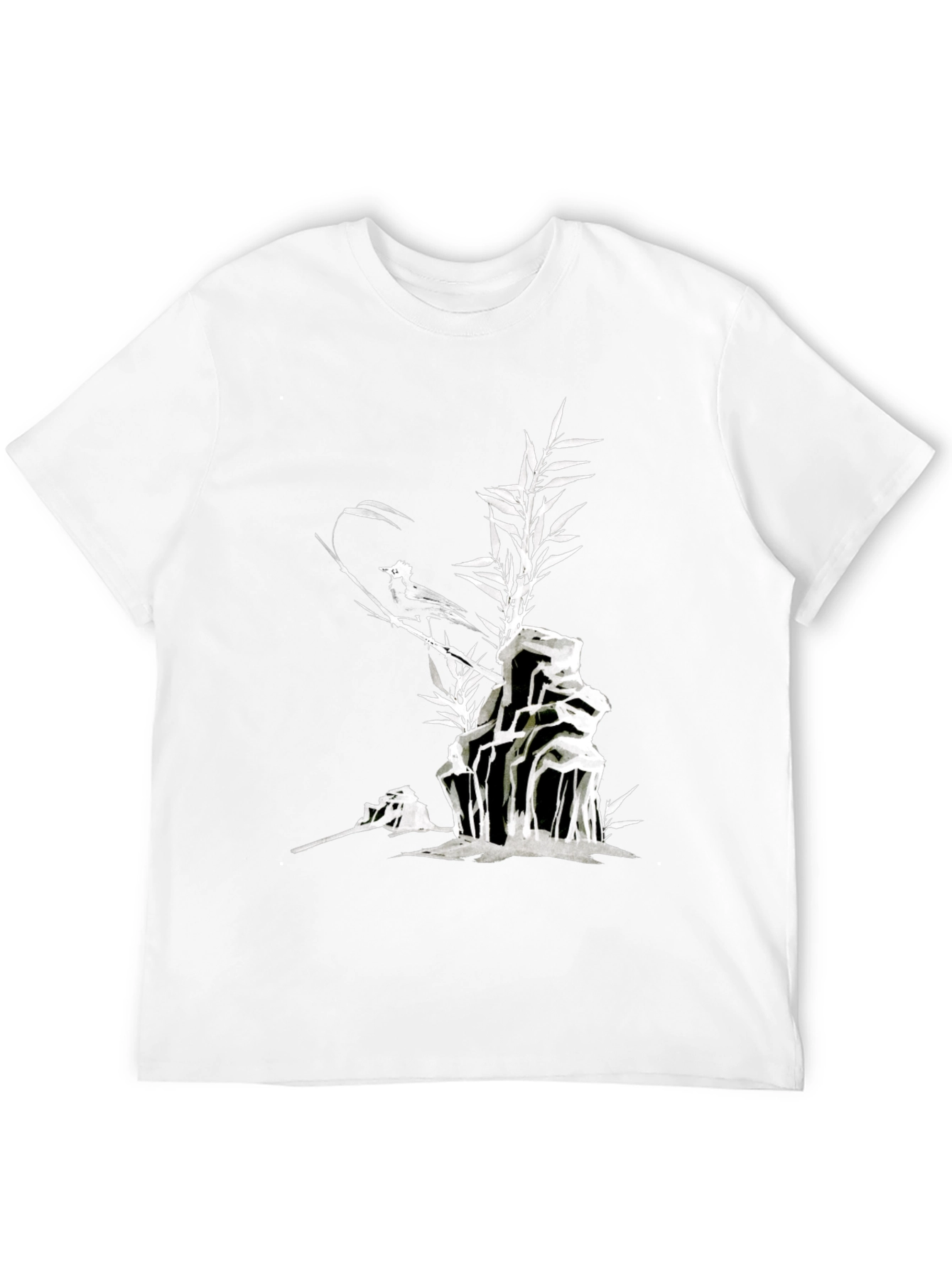 Black Men's Black T-Shirt with Bird and Bamboo Graphic view 12