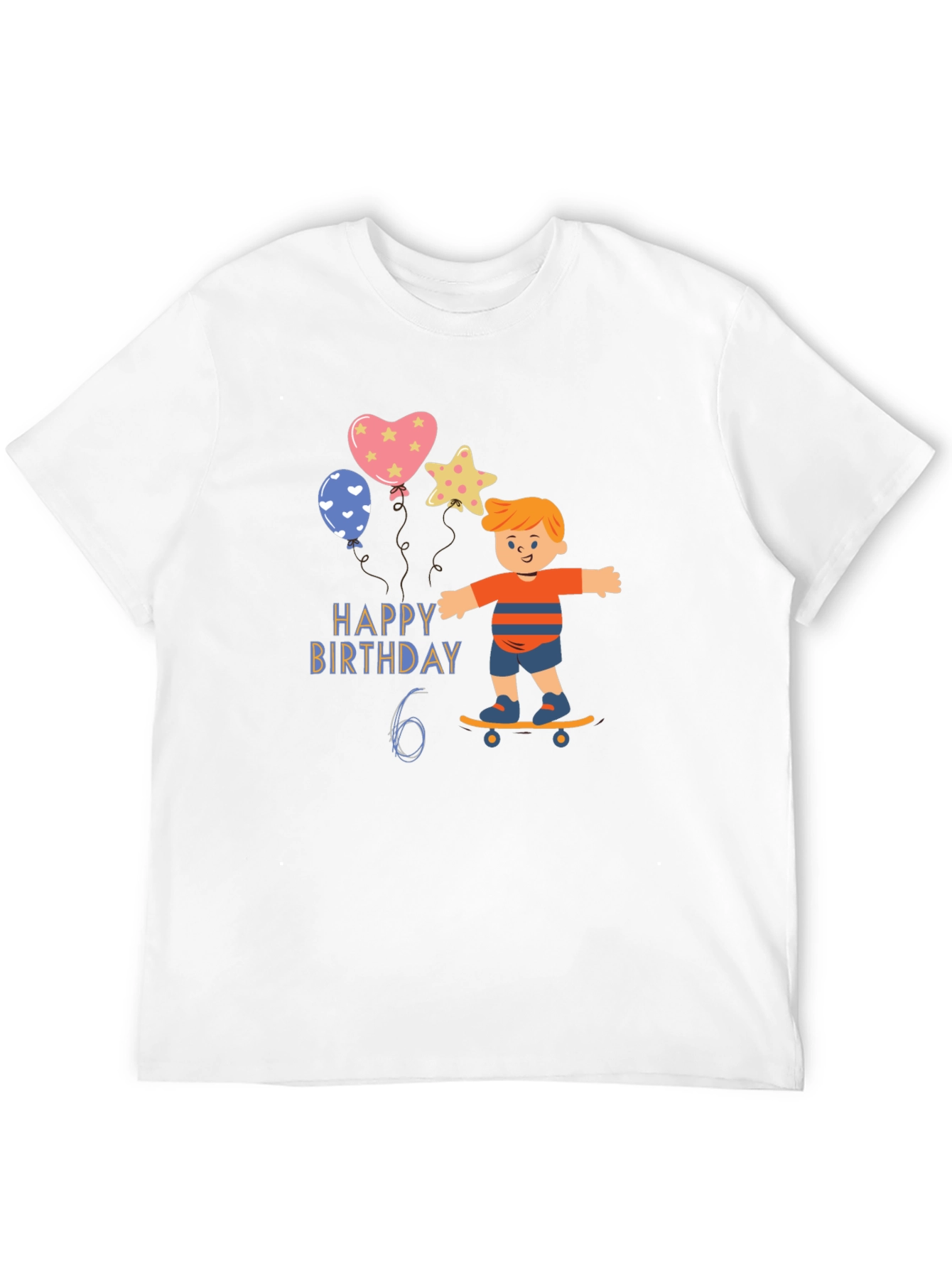 Black Happy 6th Birthday Skateboard T-Shirt view 12