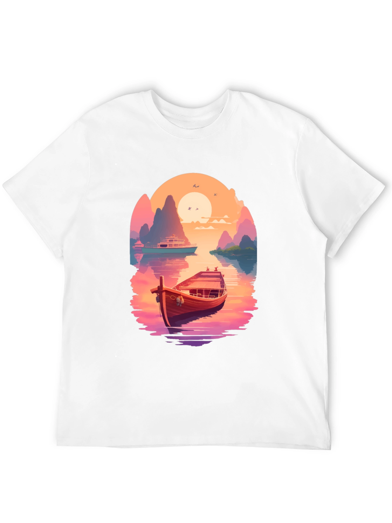 Boat Scene Graphic Tee - Retro Sunset Style - 12