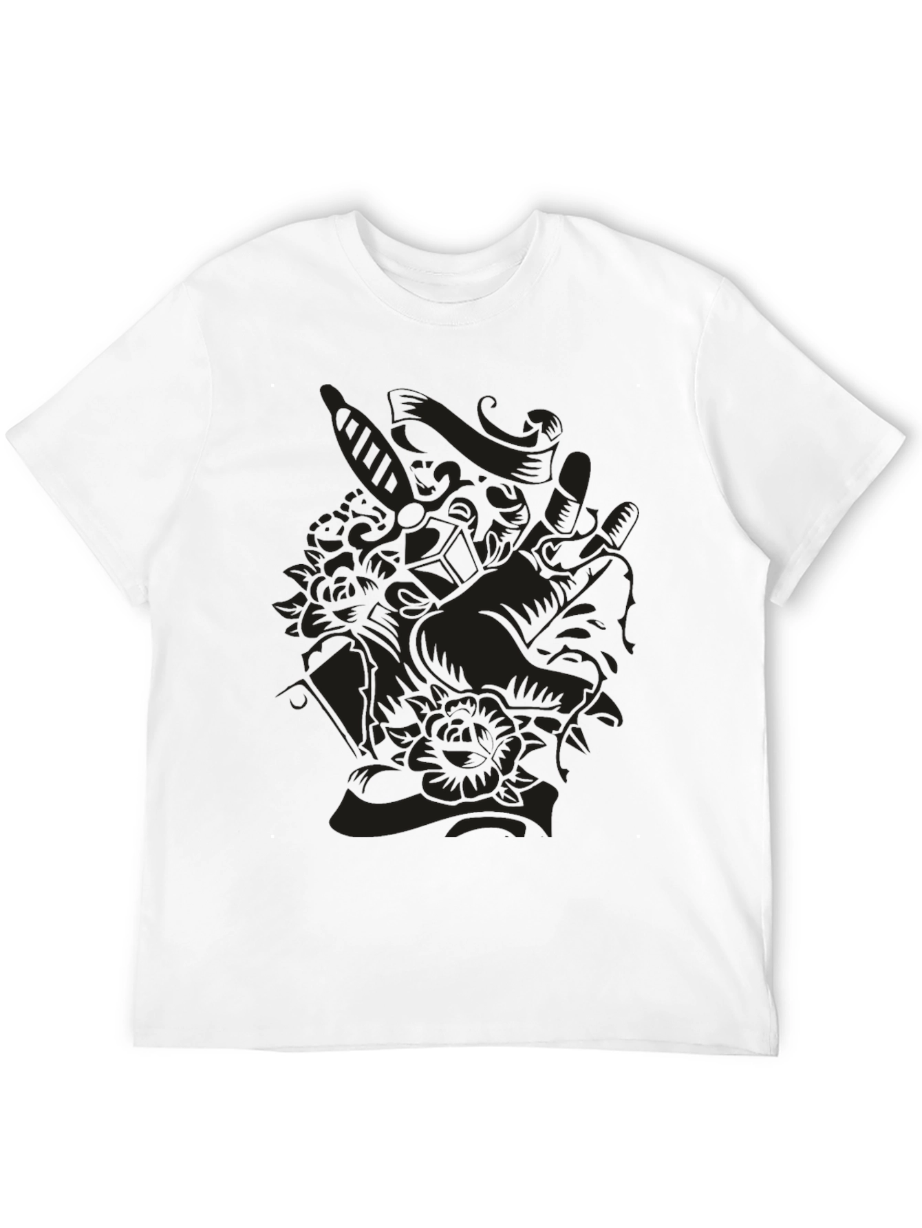 Black Dark Art Graphic Tee - Skull & Rose Design view 12