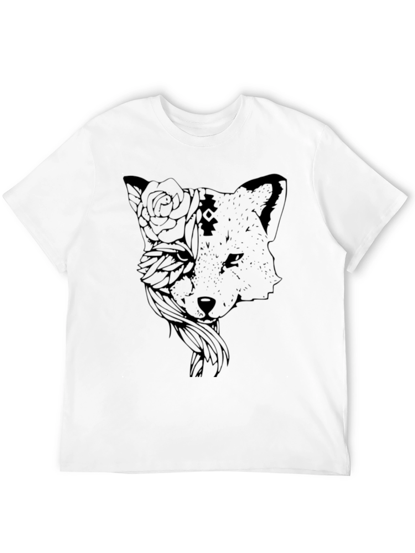 Black Fox and Floral Graphic Tee - Stylish Casual Wear view 12