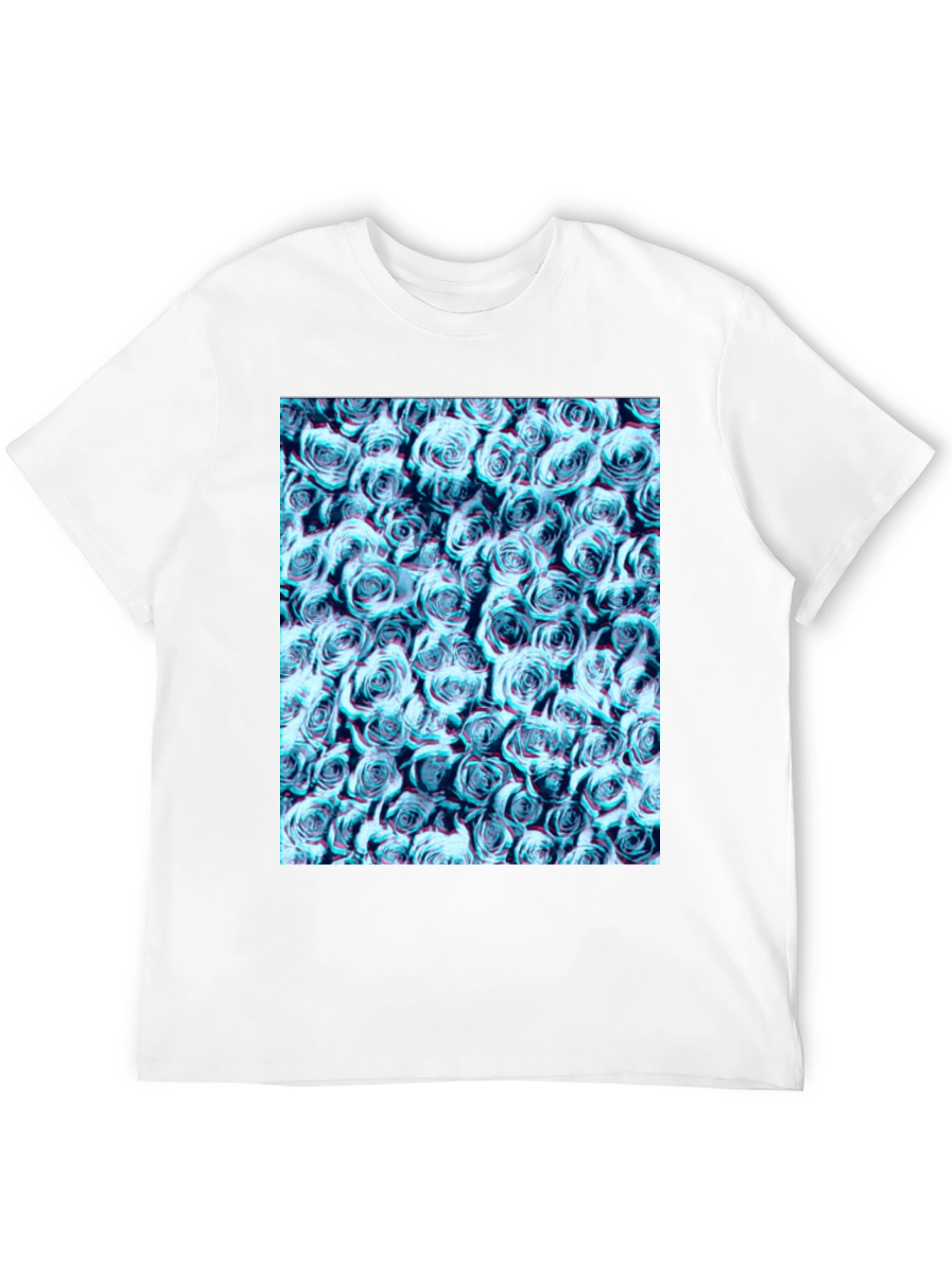 Black Blue Rose Print Black T-Shirt view 12