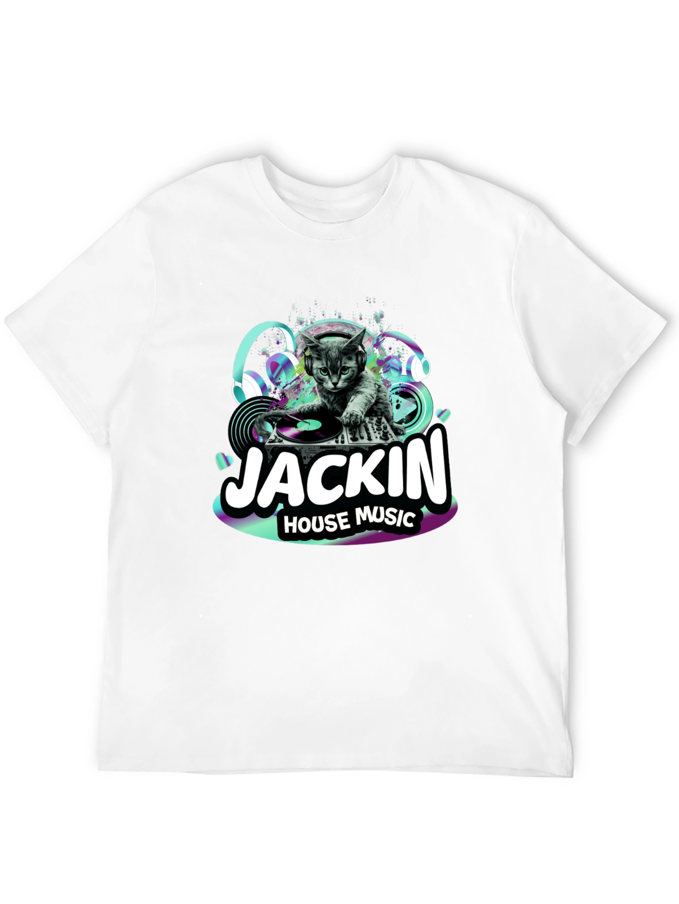 Black DJ Cat T-Shirt - "Jackin' House Music" view 12