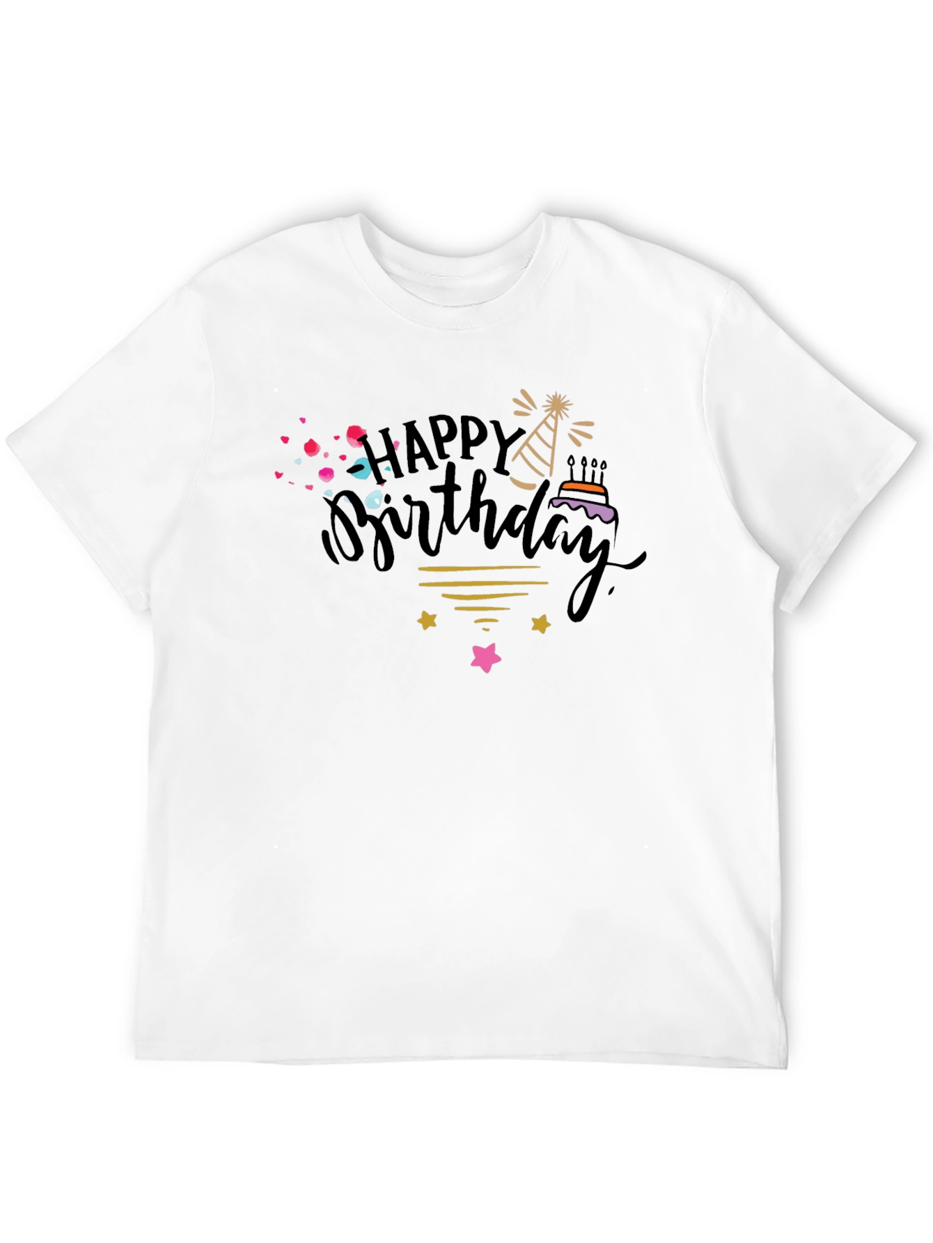 Black Happy Birthday Graphic Tee - Black Cotton T-Shirt view 12