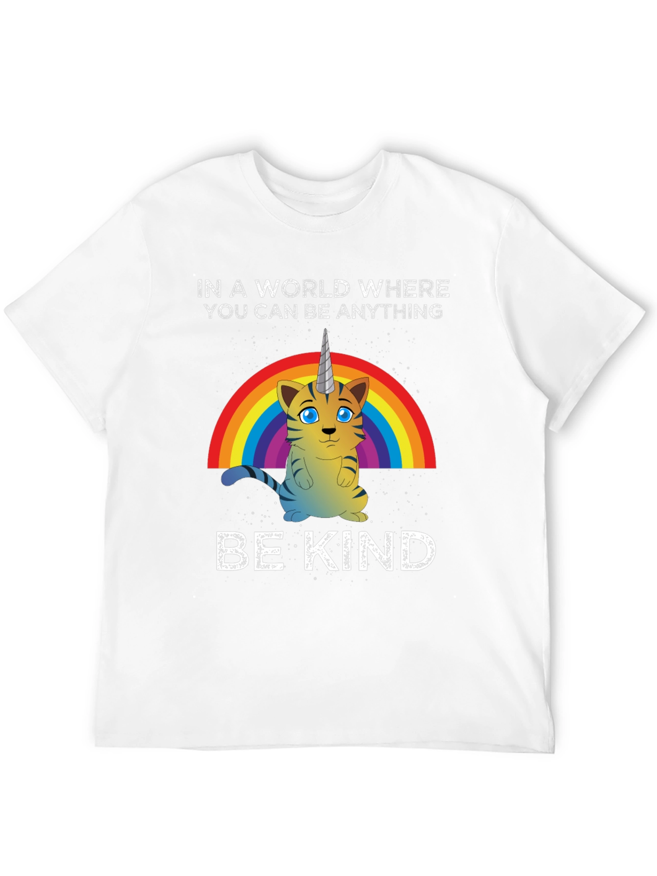Black Unicorn Cat Rainbow T-Shirt - Be Kind view 12
