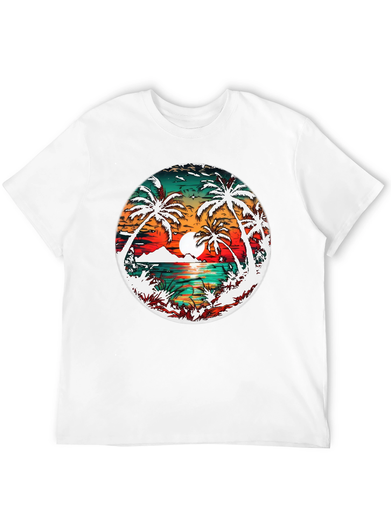 Tropical Sunset Palm Tree Graphic Tee - 12